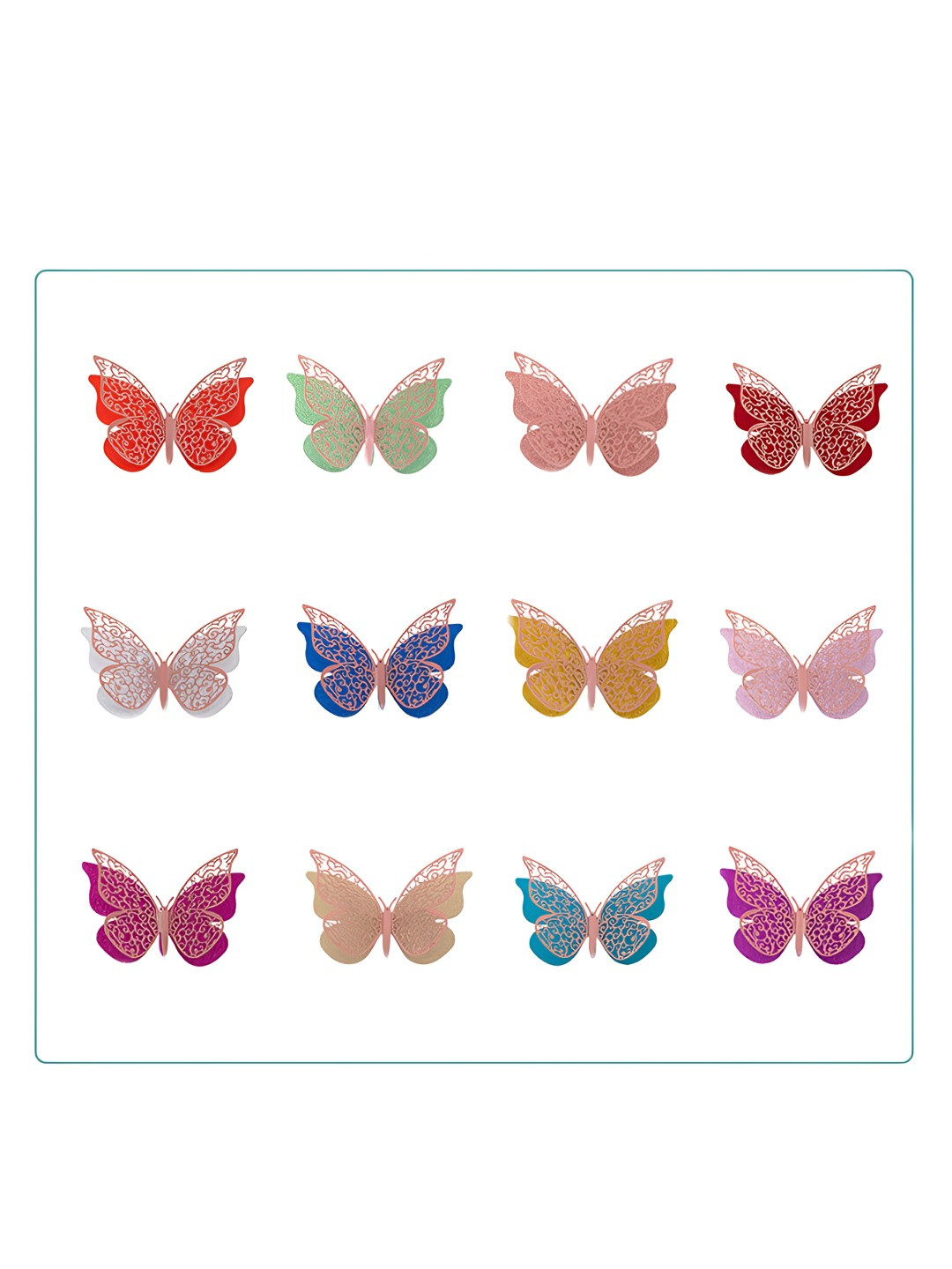 INDIAN ROYALS 12 Pcs Pink & Red 3D Glitter Butterfly Wall Stickers