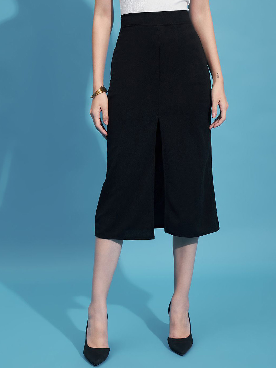 BUY NEW TREND Straight Midi Skirt With Front Slit
