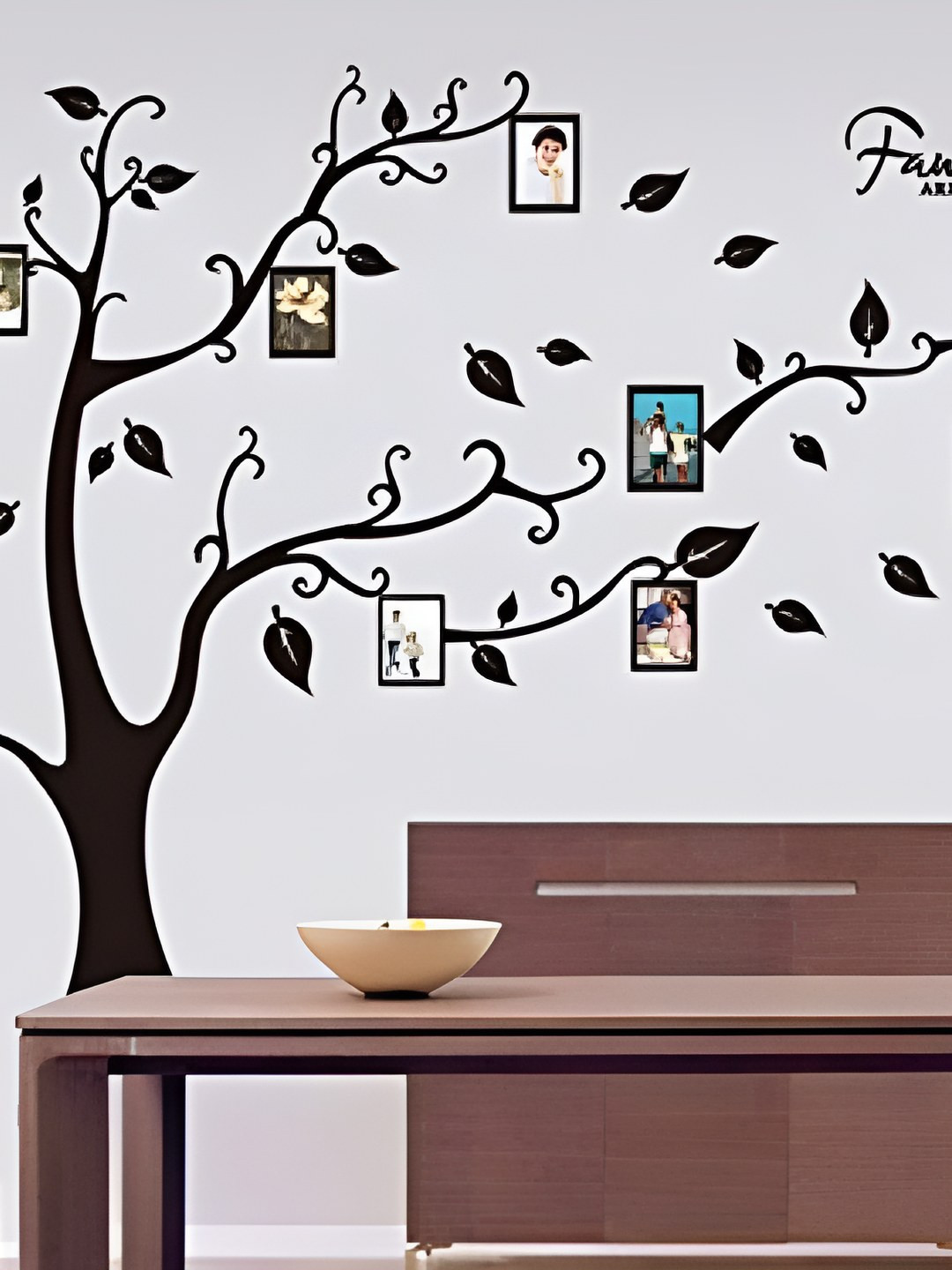 INDIAN ROYALS Black & Green Palm Leaves Memory Photo Tree Printed Waterproof Wall Stickers