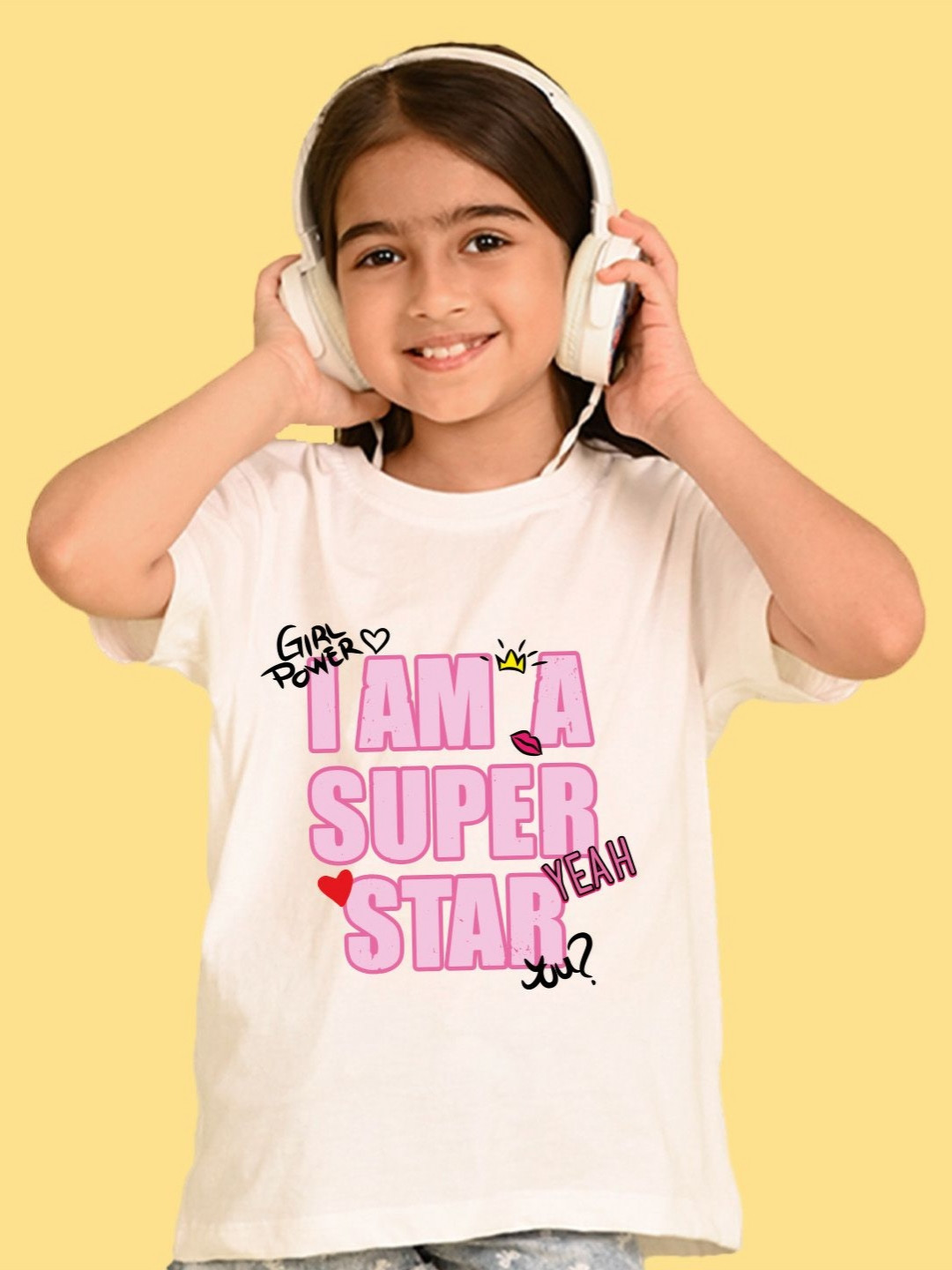 NUSYL Girls I Am A Super Star Printed Round Neck Short Sleeves Oversized T-shirt