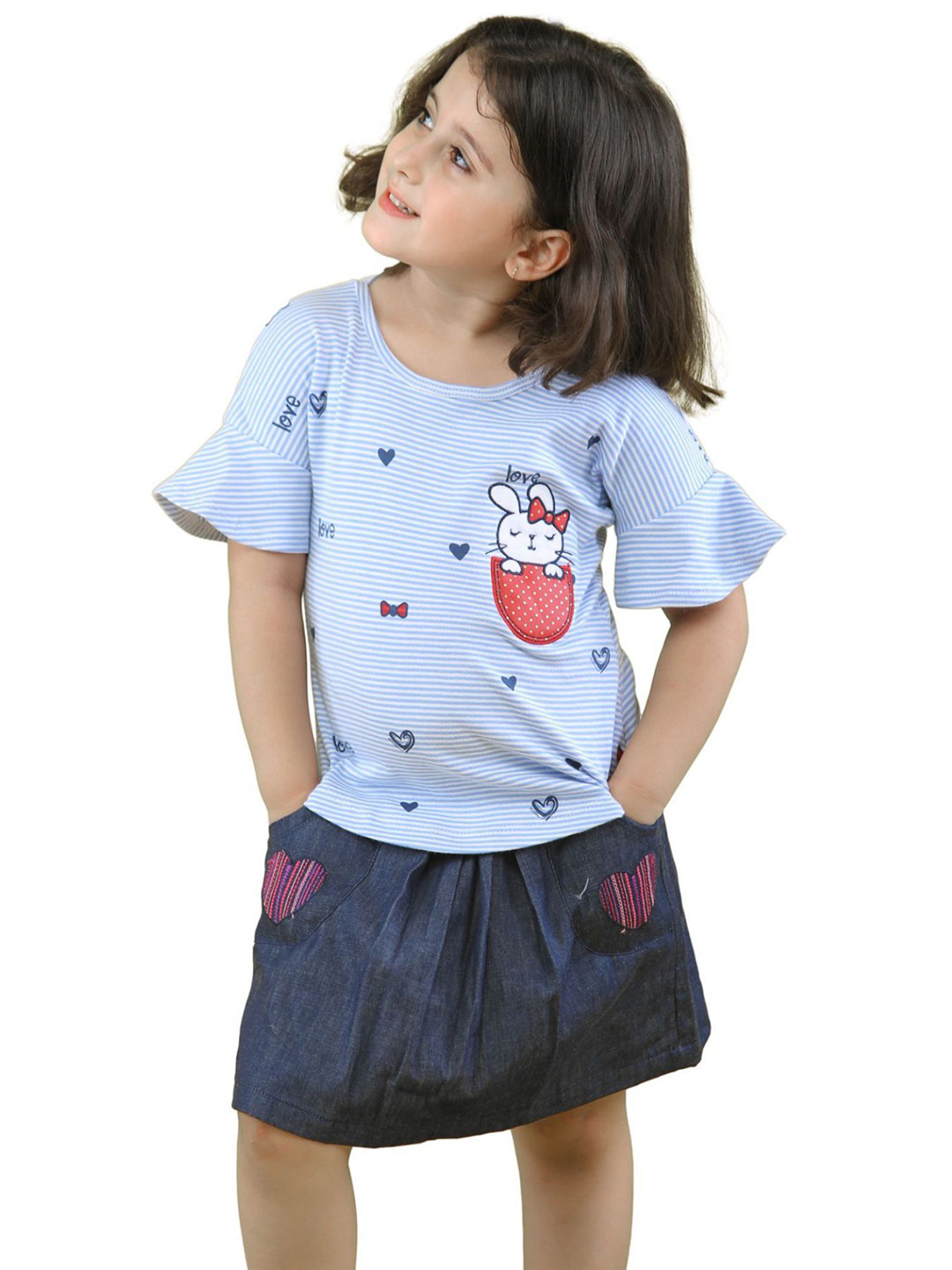 Nino Togs Girls Printed Short Sleeves Pure Cotton T-shirt With Skirt