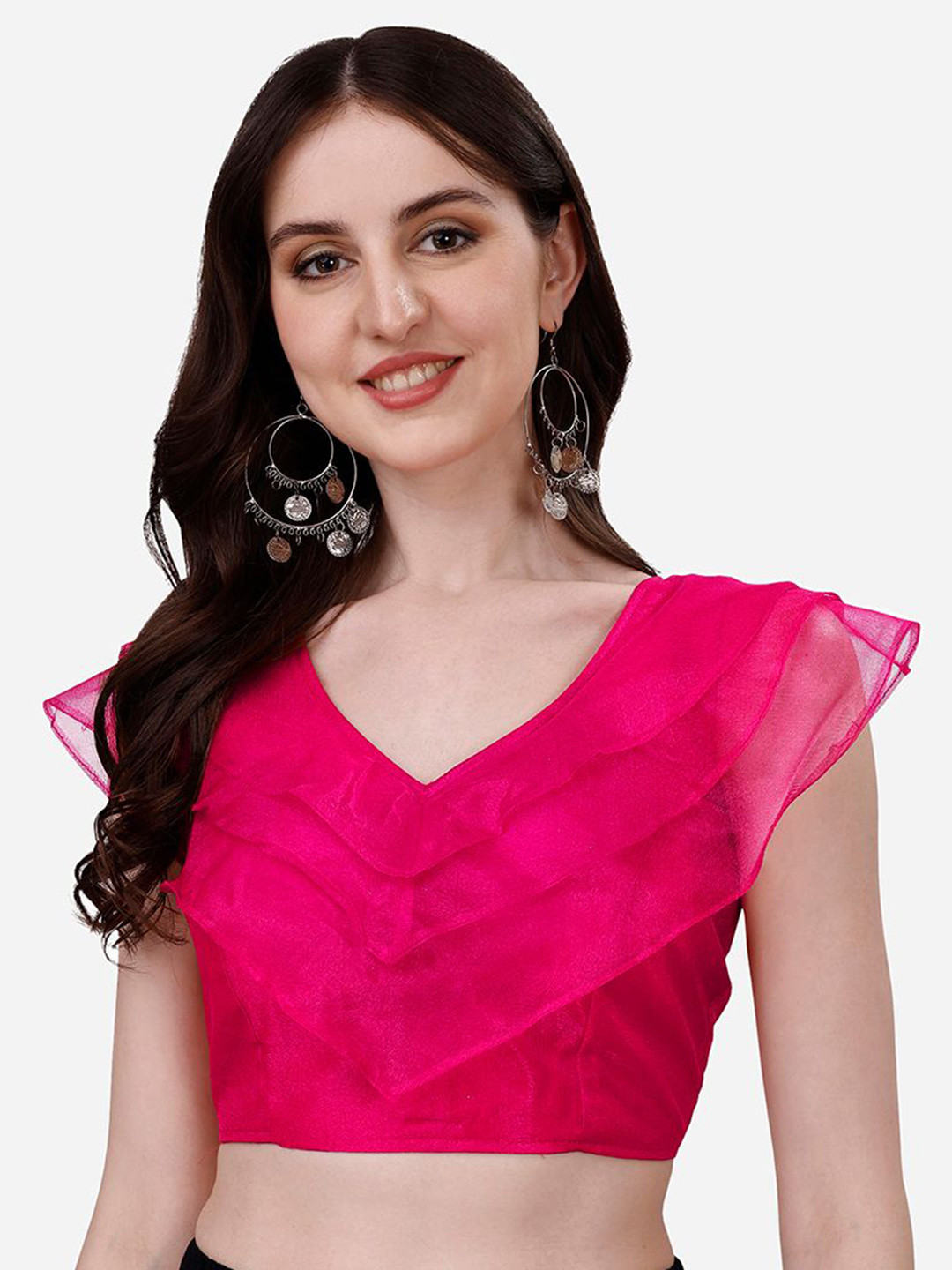 DRESSTIVE Three Layer Ruffle Sleeve Saree Blouse