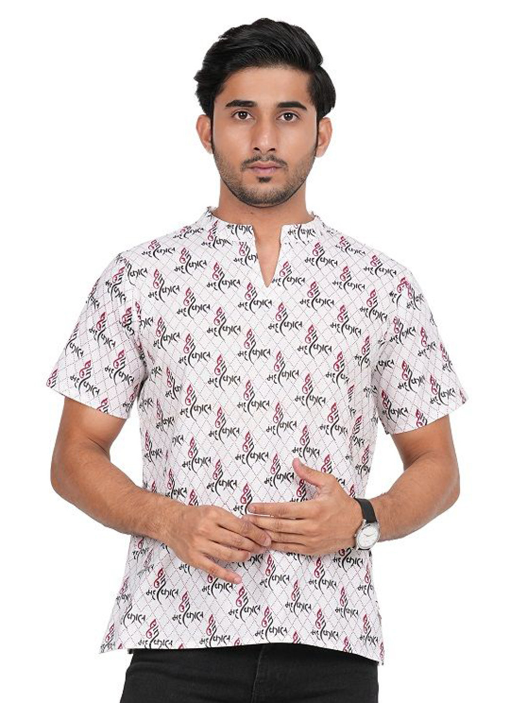 MANRANGI Devotional Men Typography Printed Straight Short Kurta