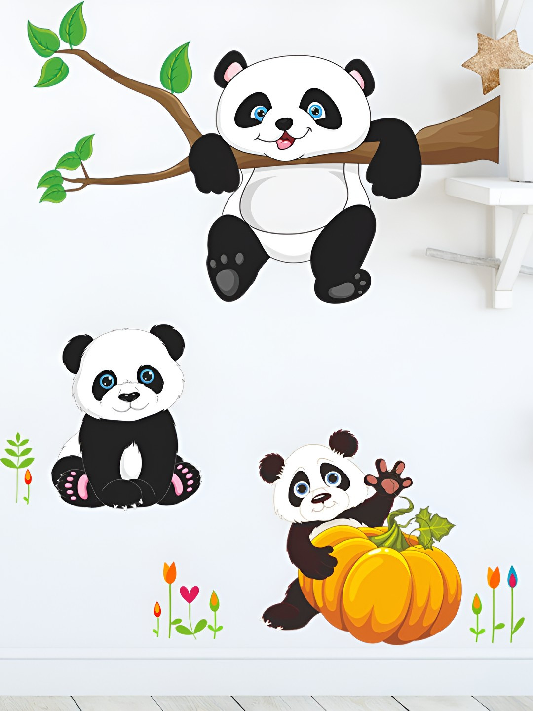 INDIAN ROYALS White & Black Panda Printed Self-Adhesive & Durable Wall Sticker
