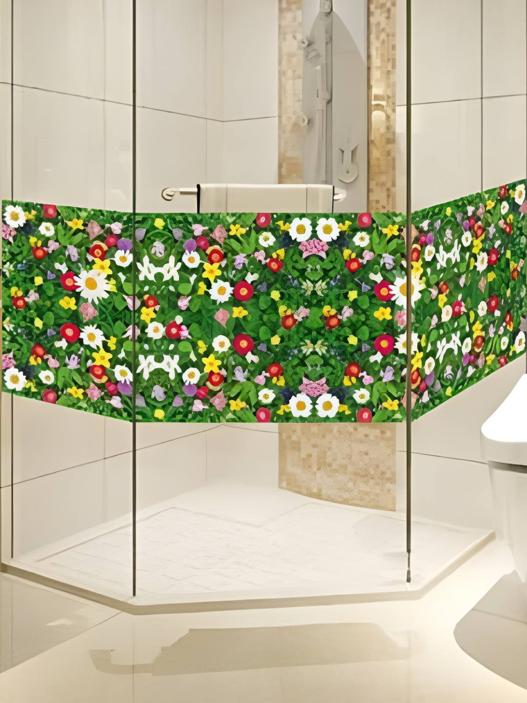 INDIAN ROYALS Green& White Colorful Flower Printed Self-Adhesive & Durable Wall Sticker