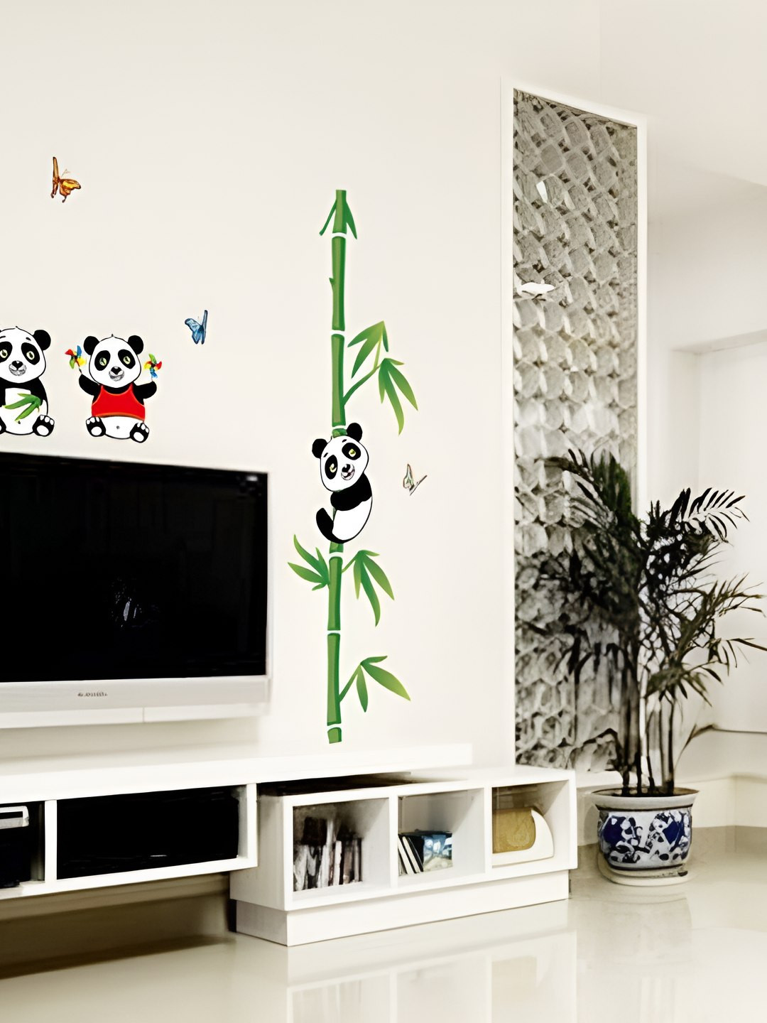 INDIAN ROYALS White & Black Cute Cartoon Pandas Self Adhesive Wall Sticker