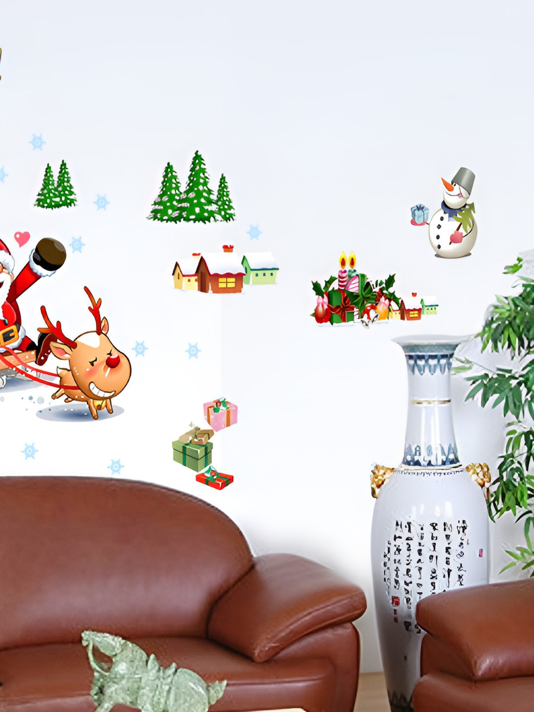 INDIAN ROYALS Green & Red Merry Christmas Printed Self-Adhesive & Durable Wall Sticker