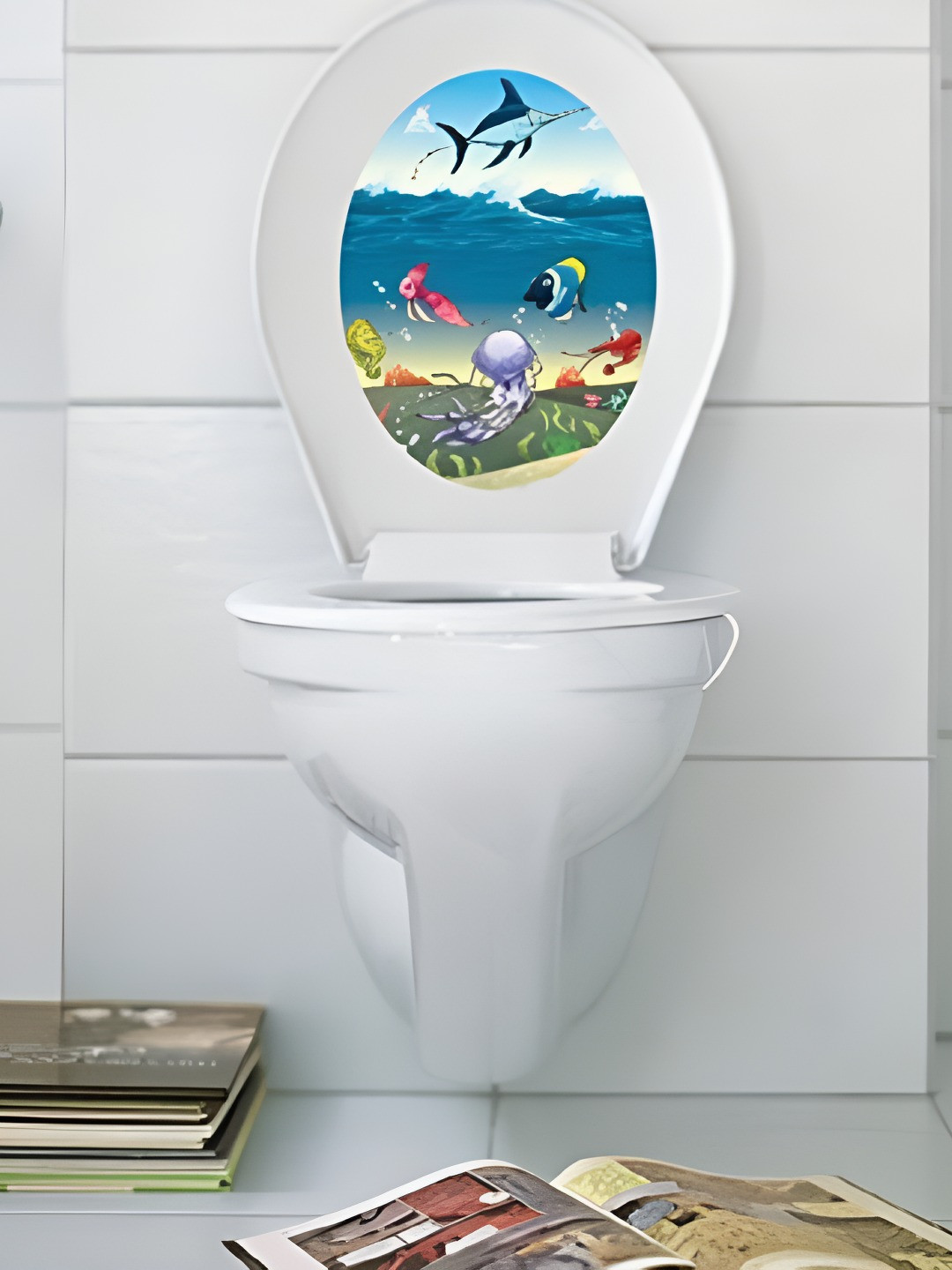 INDIAN ROYALS Blue & Pink Sea Creature  Printed Self-Adhesive & Durable Wall Sticker