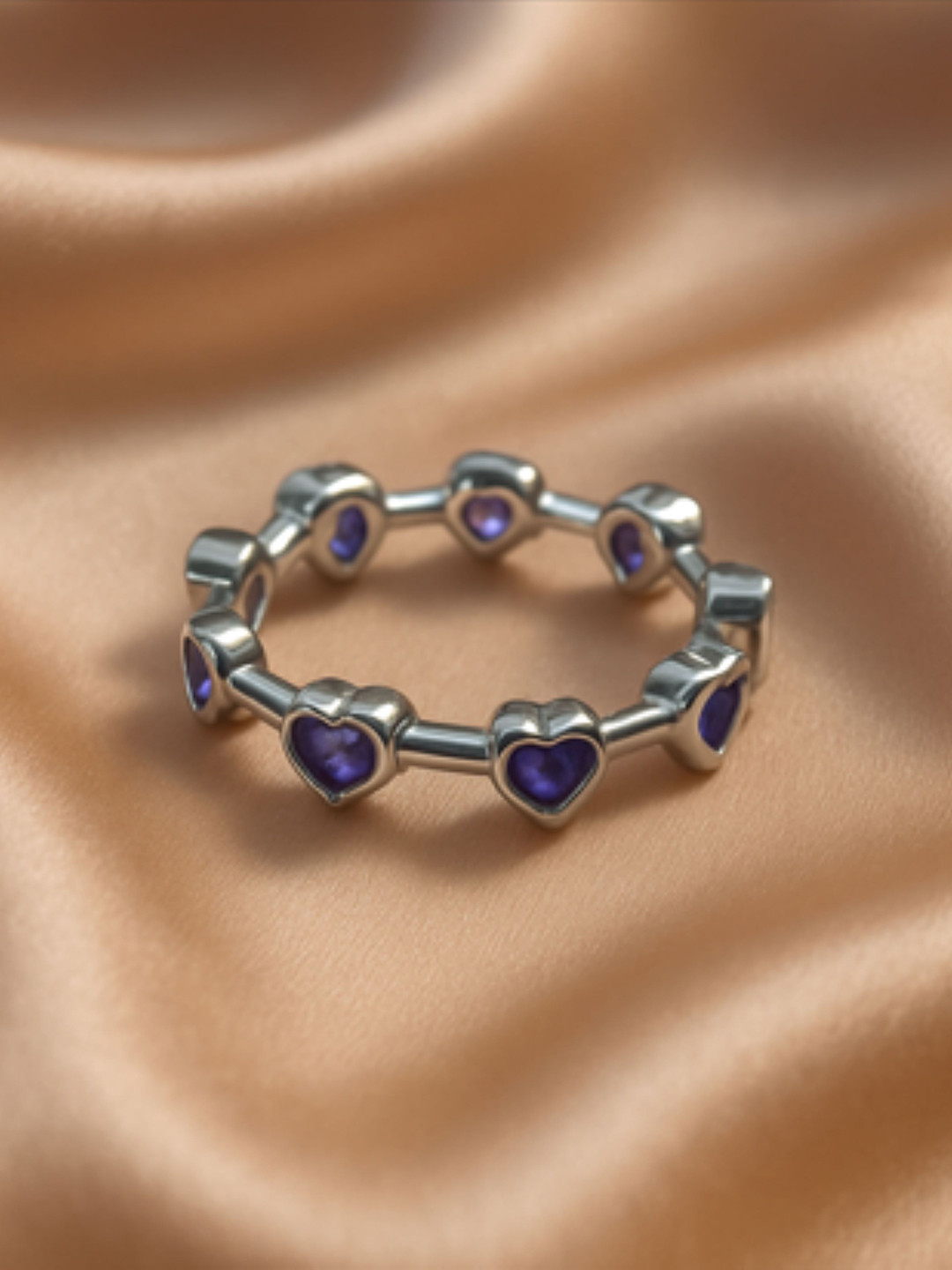 SUBHAGALANKAR Silver Plated Purple Crystal Heart Adjustable Ring