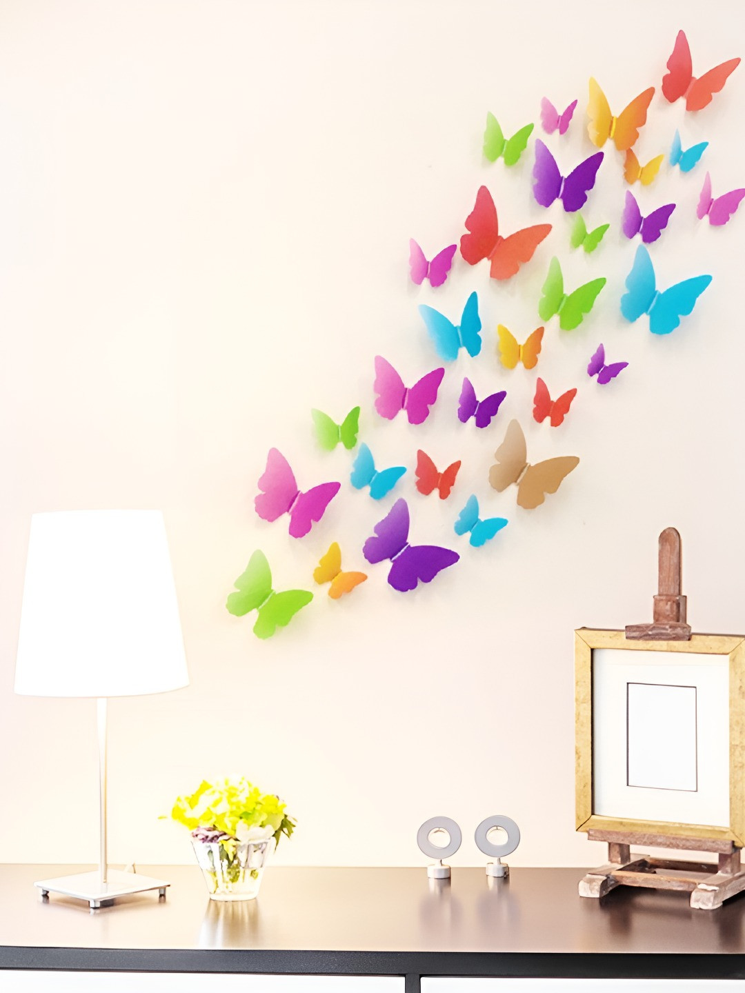 INDIAN ROYALS 30Pcs Yellow & Pink 3D Butterfly Waterproof Self Adhesive Wall Stickers