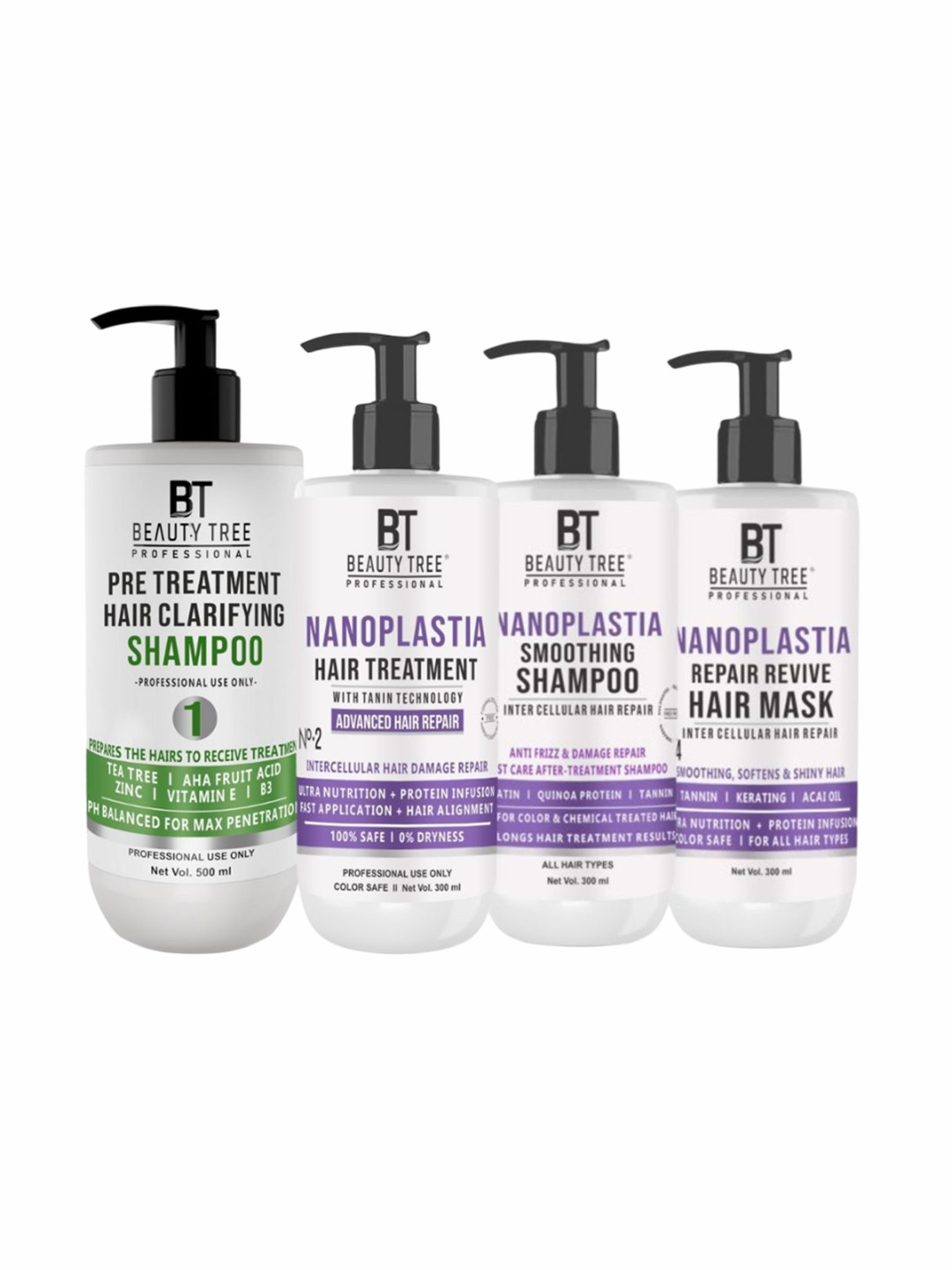 Beauty Tree Set Of 4 Nanoplatia Hair Treatment Kit With Tannin & Acai Oil