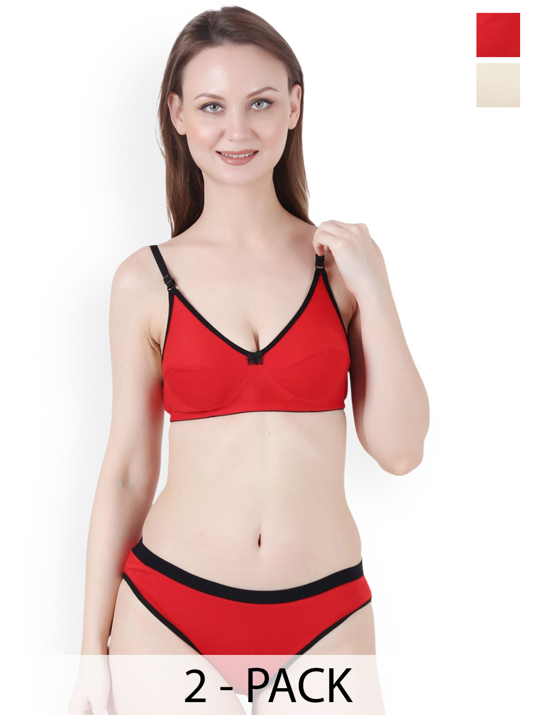 Love Maker Pack Of 2 Non-Wired Non Padded Lingerie Set LVM-777-RED-BEG-30B