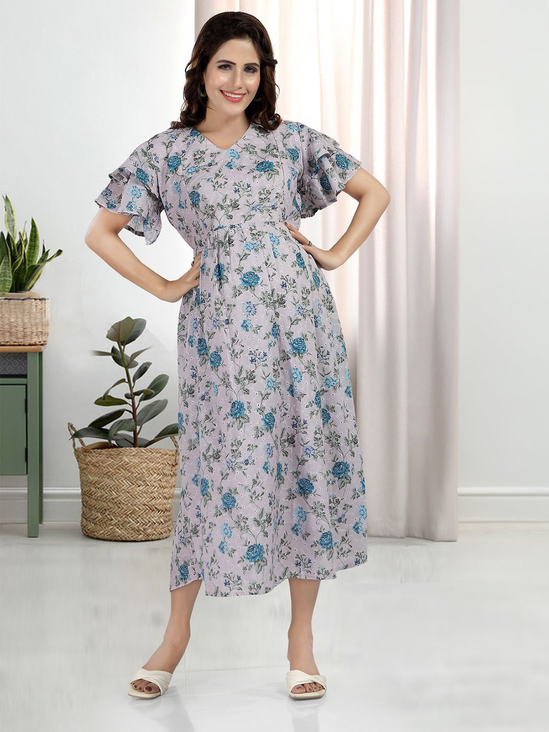 MomsBae Fit and Flare Midi Maternity Dress