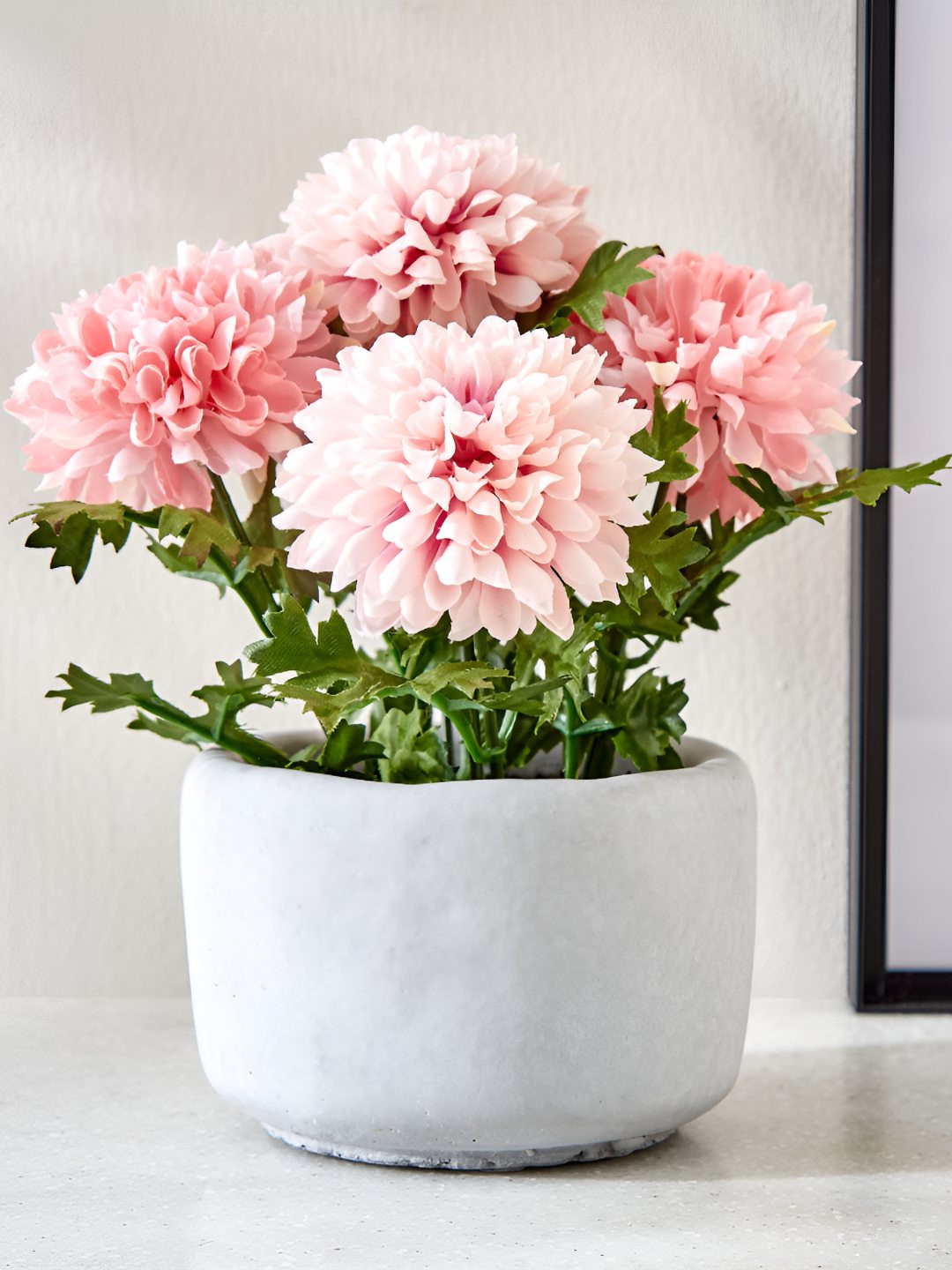 Home Centre Pink & Green Chrysanthemum Artificial Flower With Pot