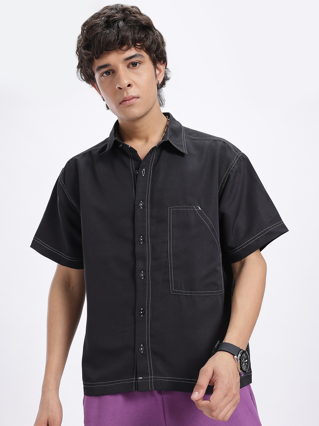 glitchez Contrast Stitch Relaxed Shirt