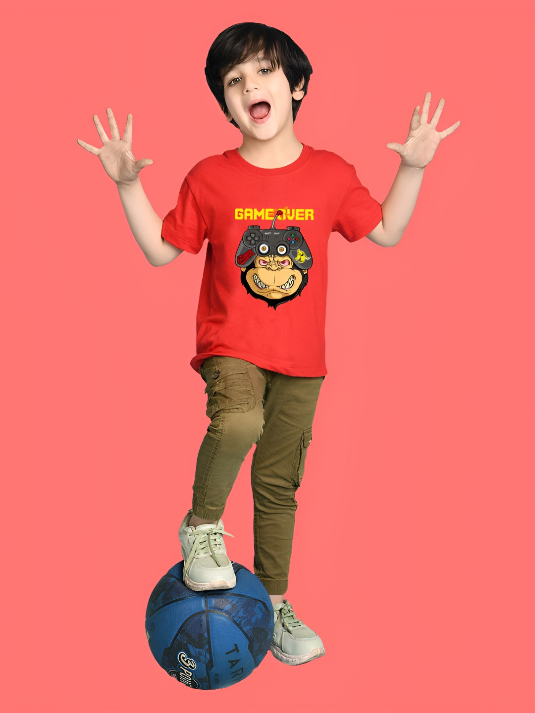 NUSYL Boys Game Over Text Printed Drop-Shoulder Sleeves Cotton T-shirt