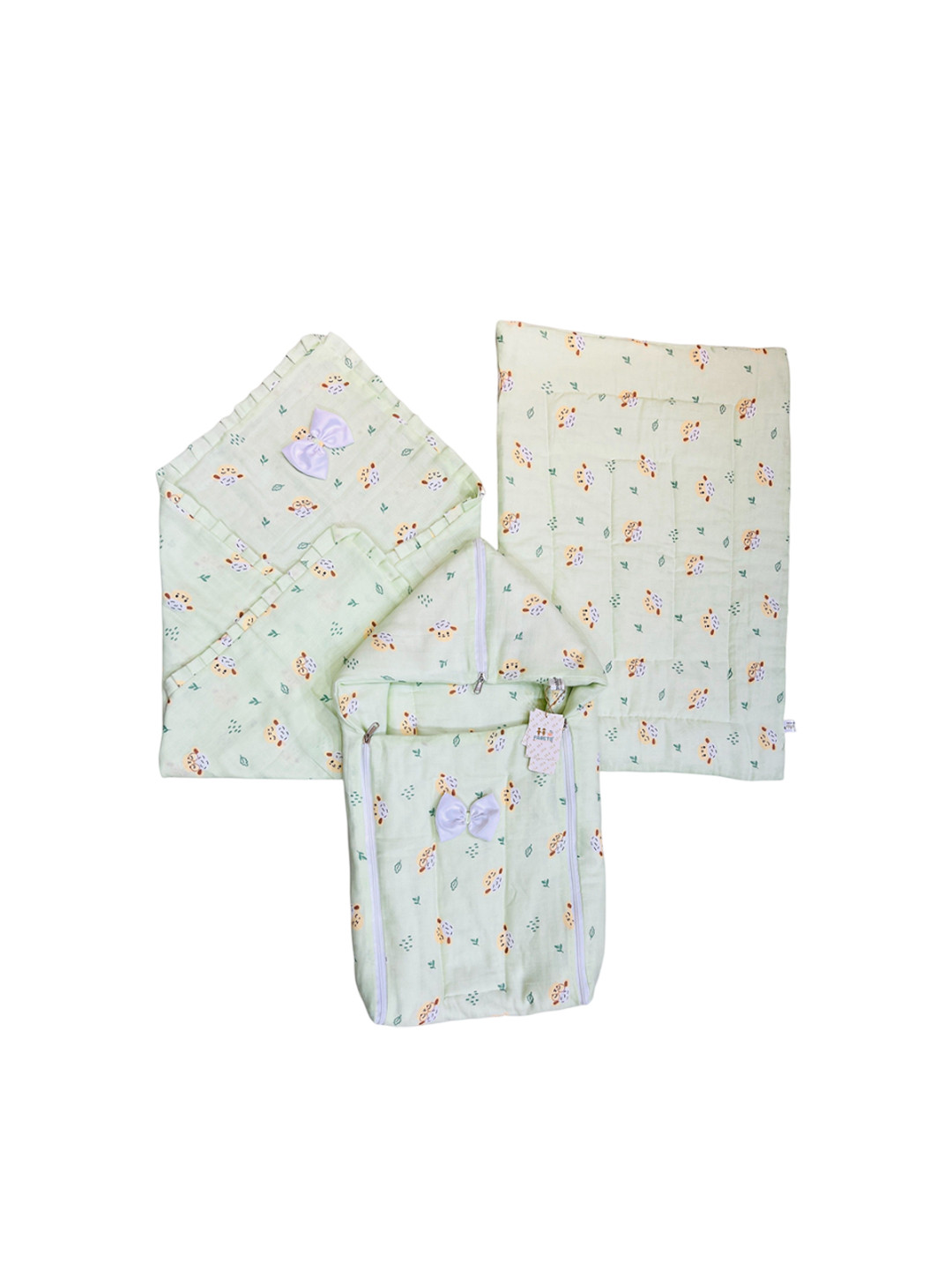 Fareto Infants Green & White Printed Baby Bedding Essential Feeding Pillow Baby Bed Sets