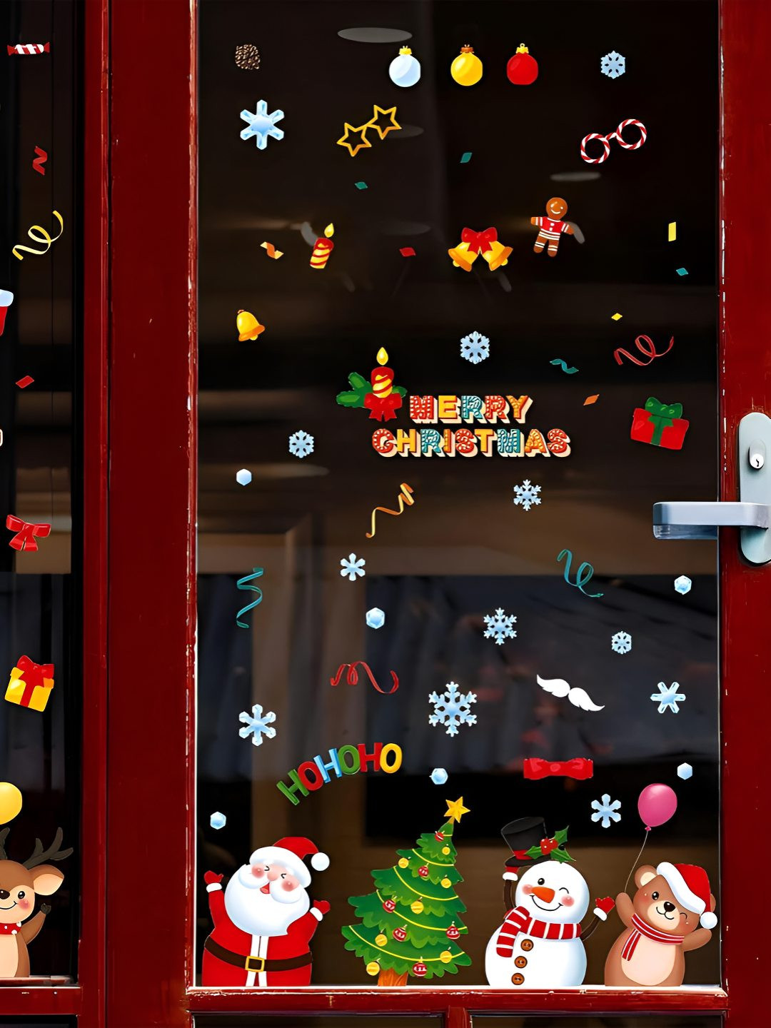 INDIAN ROYALS White & Red Christmas Window Clings Self Adhesive Wall Sticker