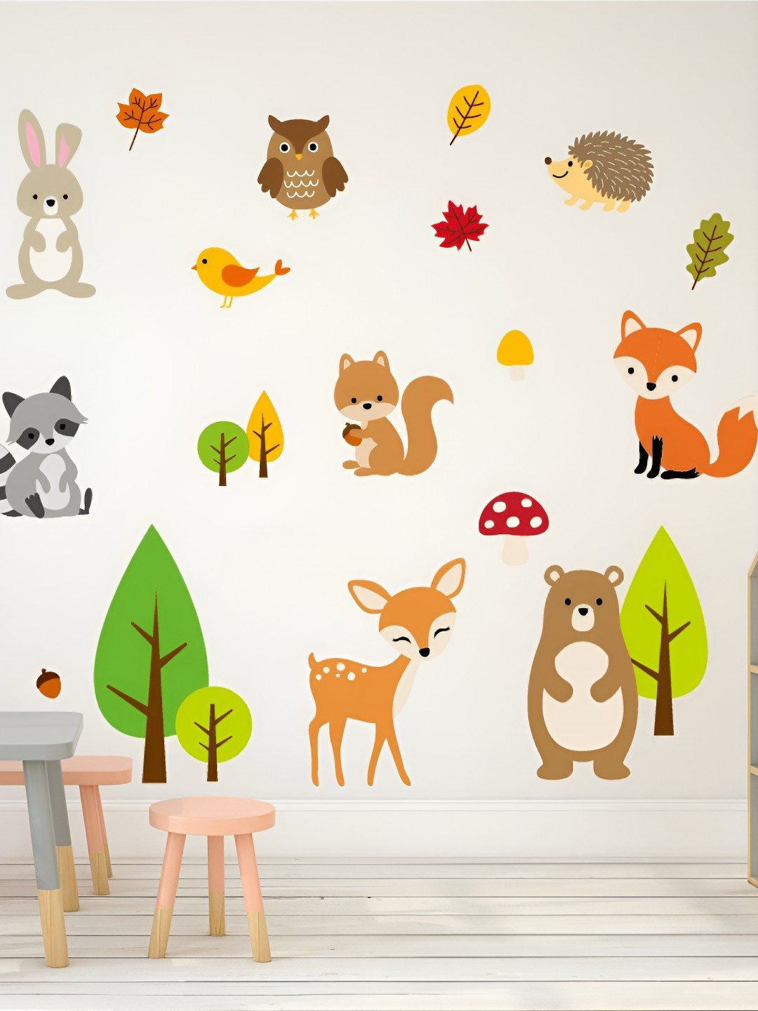 INDIAN ROYALS White & Green Cute Cartoon Animals Decorative Printed Waterproof Wallpaper