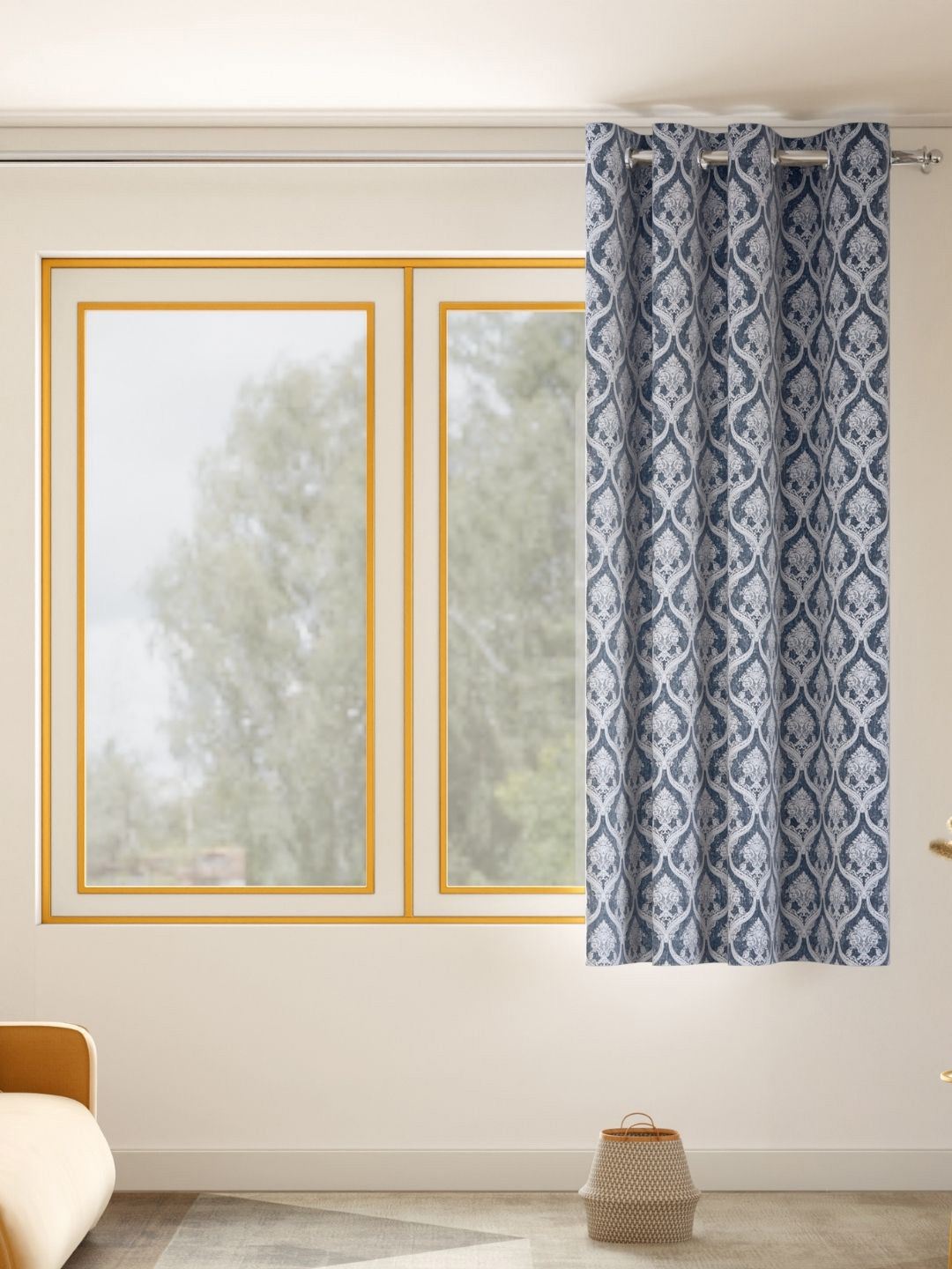 haus & kinder Ornate Symphony Grey Melange Embroidered Room Darkening Window Curtain