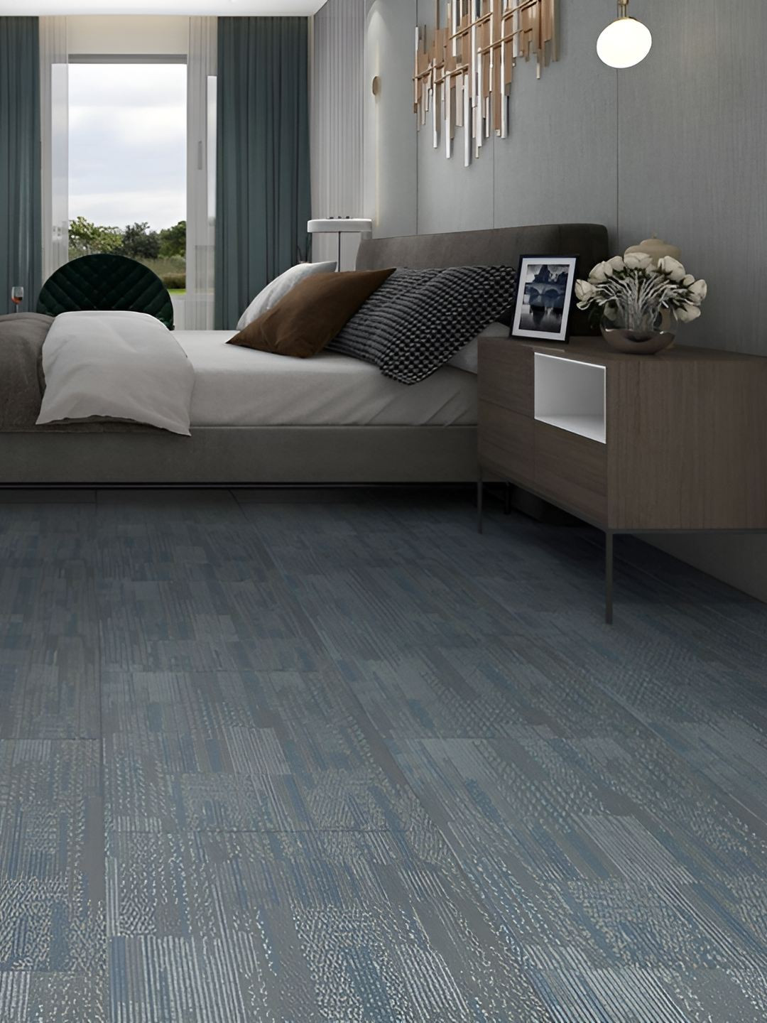 INDIAN ROYALS Grey Flooring Planks  Printed Self-Adhesive & Durable Wall Sticker