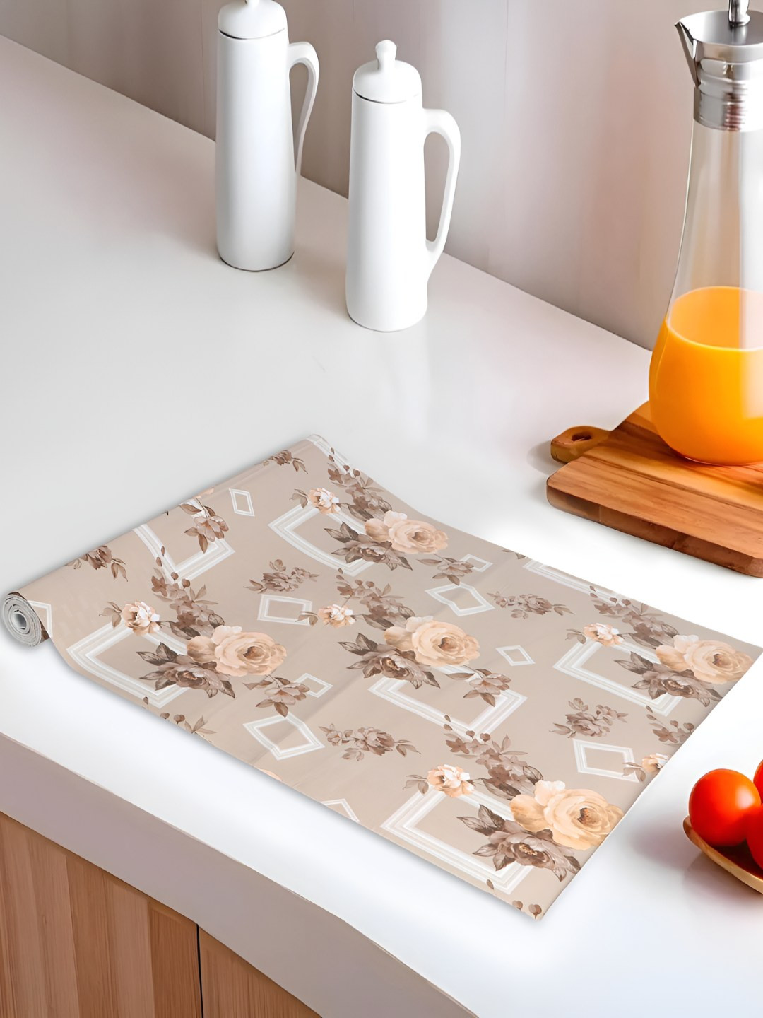 Dakshya Industries Beige & Peach Printed Shelf Liner Organiser
