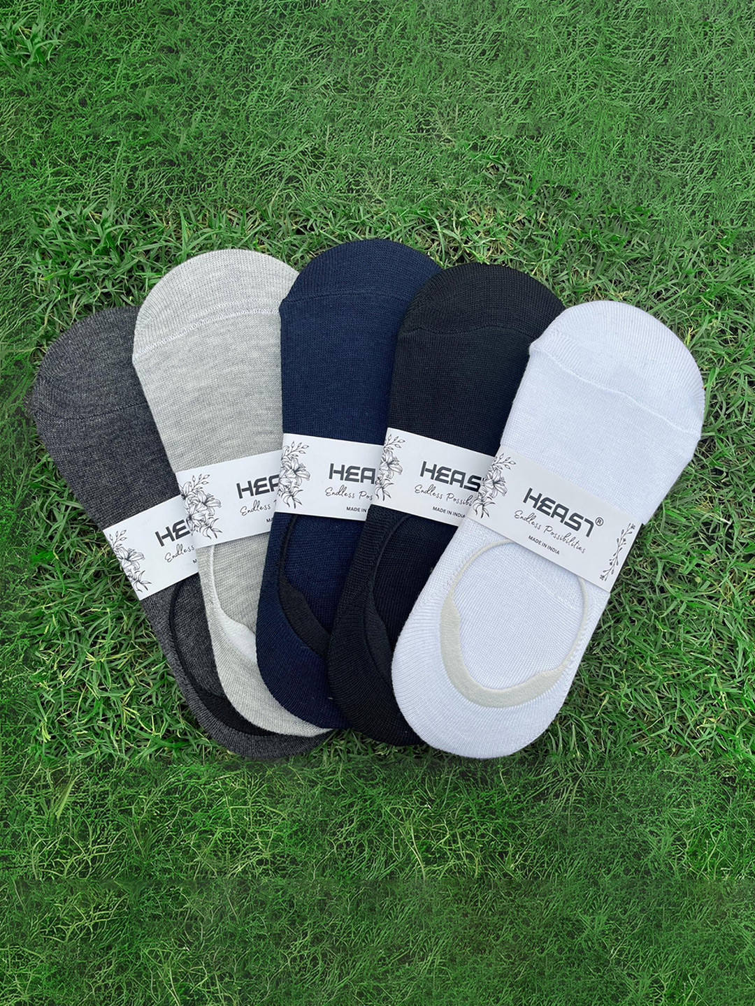 HEAST Men Pack Of 5 Organic Cotton Odour Free Shoe Liner Socks