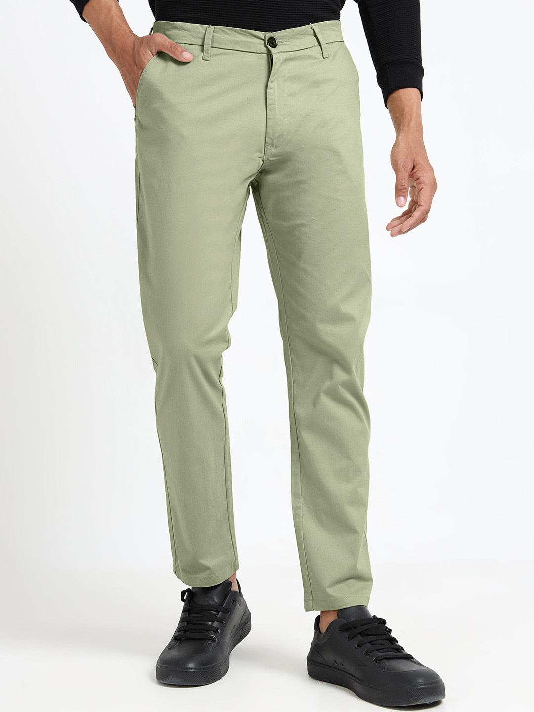 U.S. PITCHERS Men Slim Fit Low-Rise Chinos Trousers