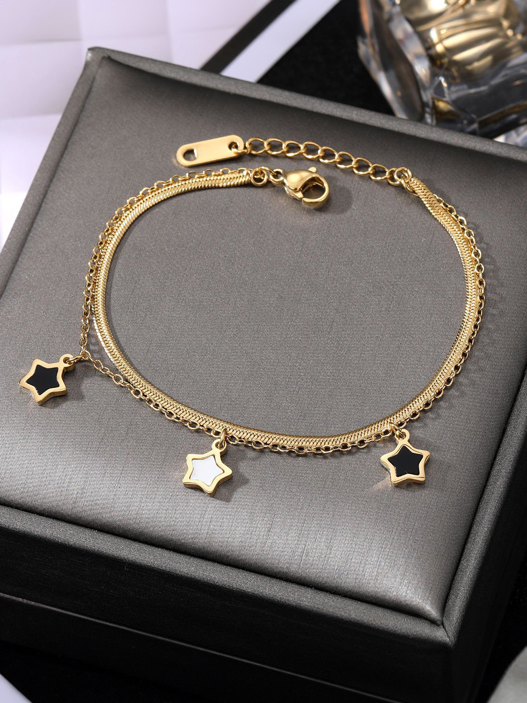SZN Gold-Plated Star Charms Dual Chain Wraparound Bracelet