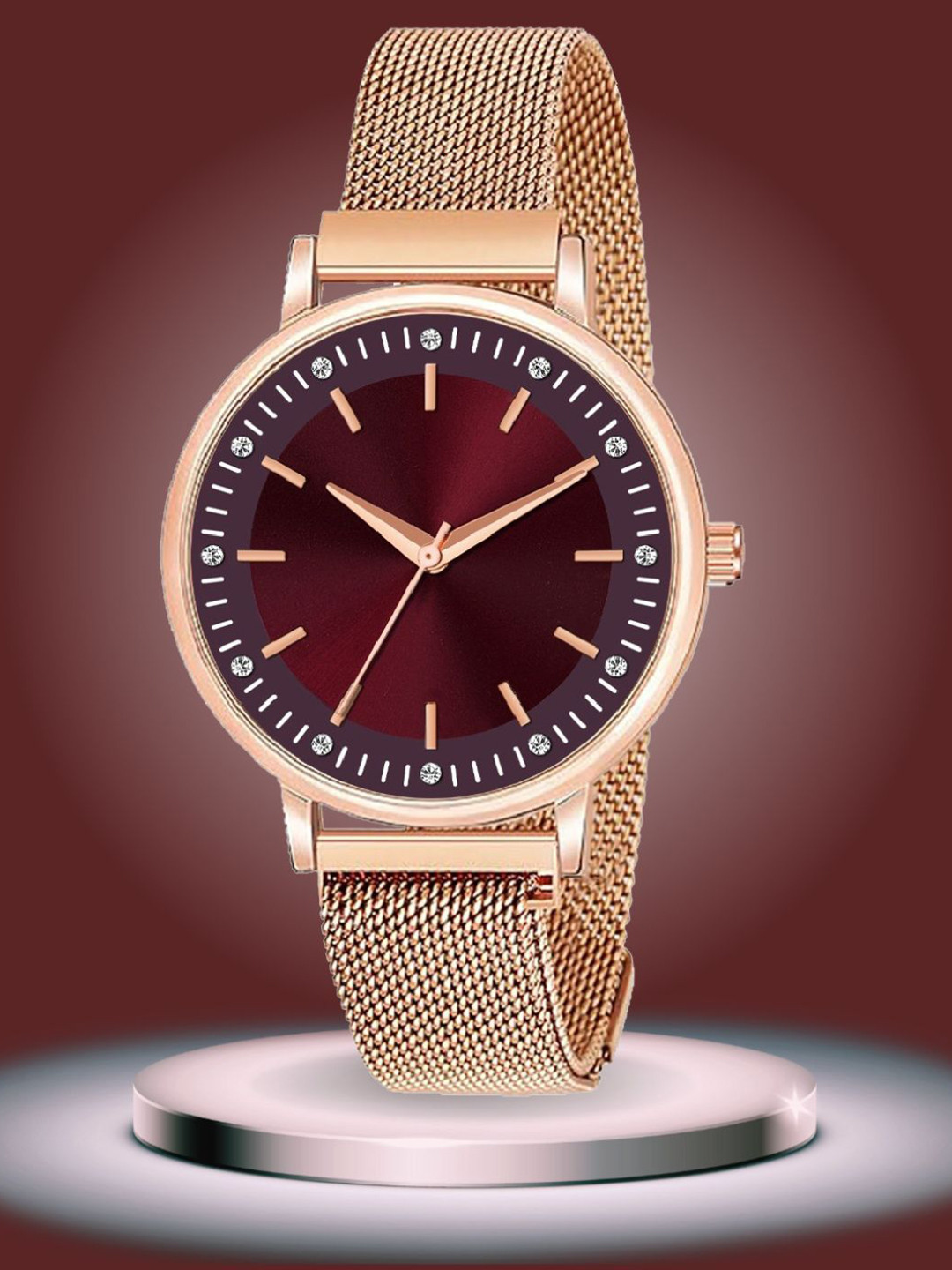 ON TIME OCTUS Women Stainless Steel Bracelet Style Straps Analogue Watch MAG OP-108-MAROON