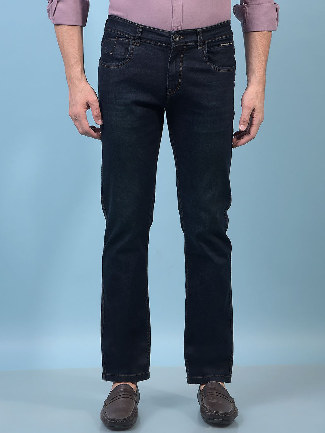 Crimsoune Club Men Straight Fit Mid-Rise Heavy Fade Stretchable Jeans