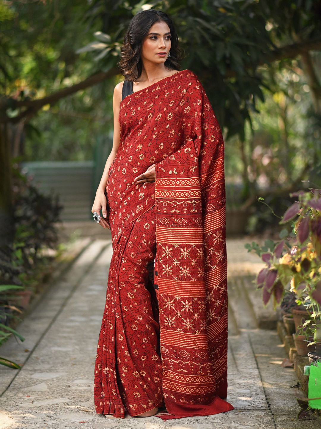 Unnati Silks Pure Ajrakh Printed Uppada Sico Saree