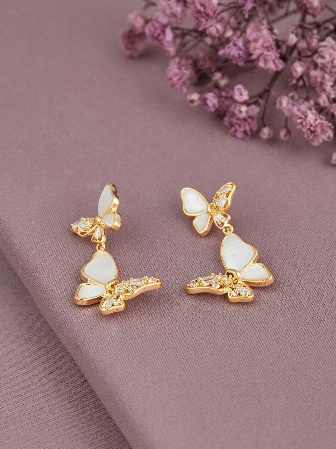 GC Jewelery Gold-Plated Butterfly Drop Earrings with Crystals Animal Shaped Earrings
