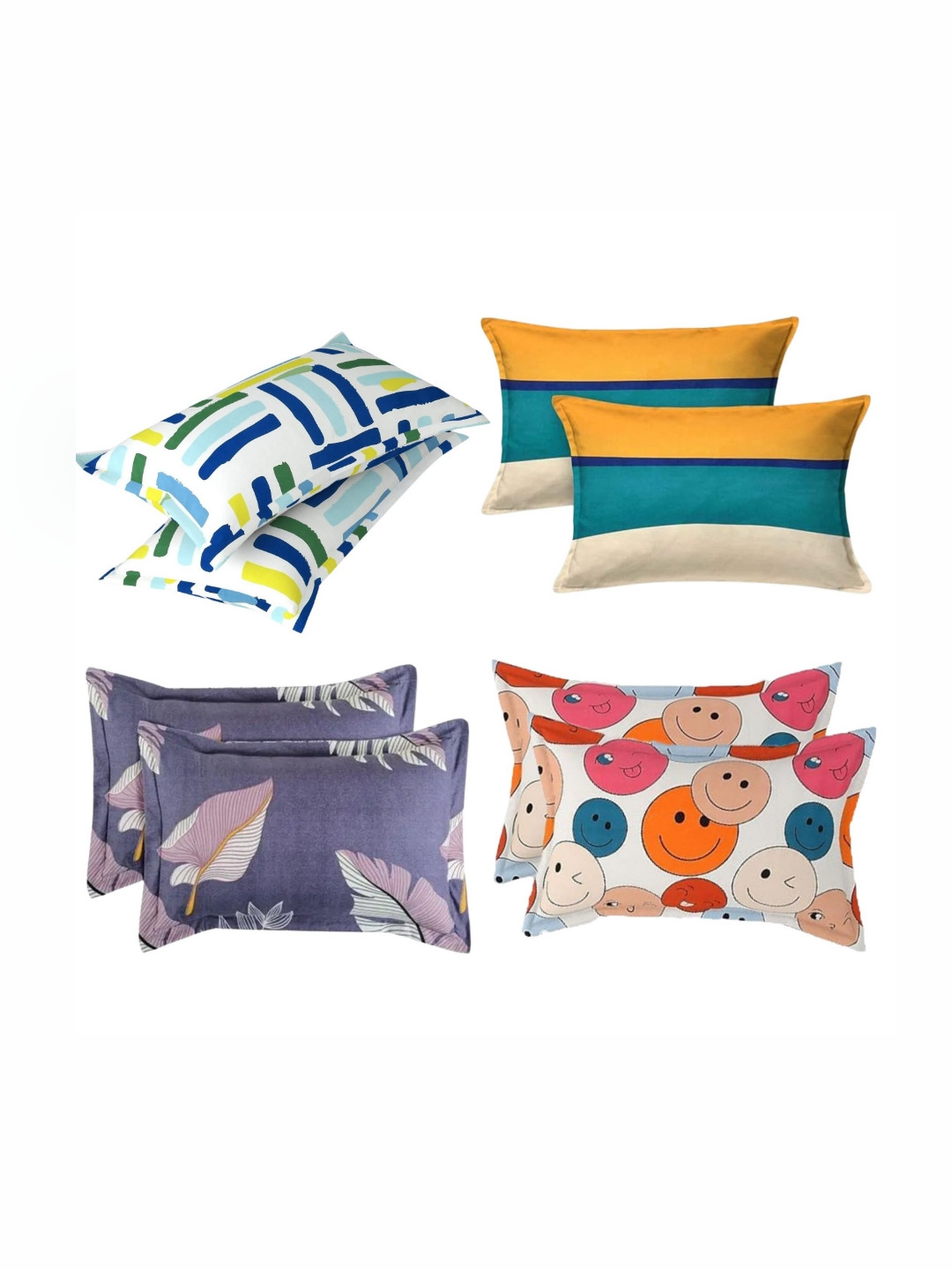 PRTREND White & Orange 6 and more Pieces Abstract Cotton Linen Rectangle Pillow Covers