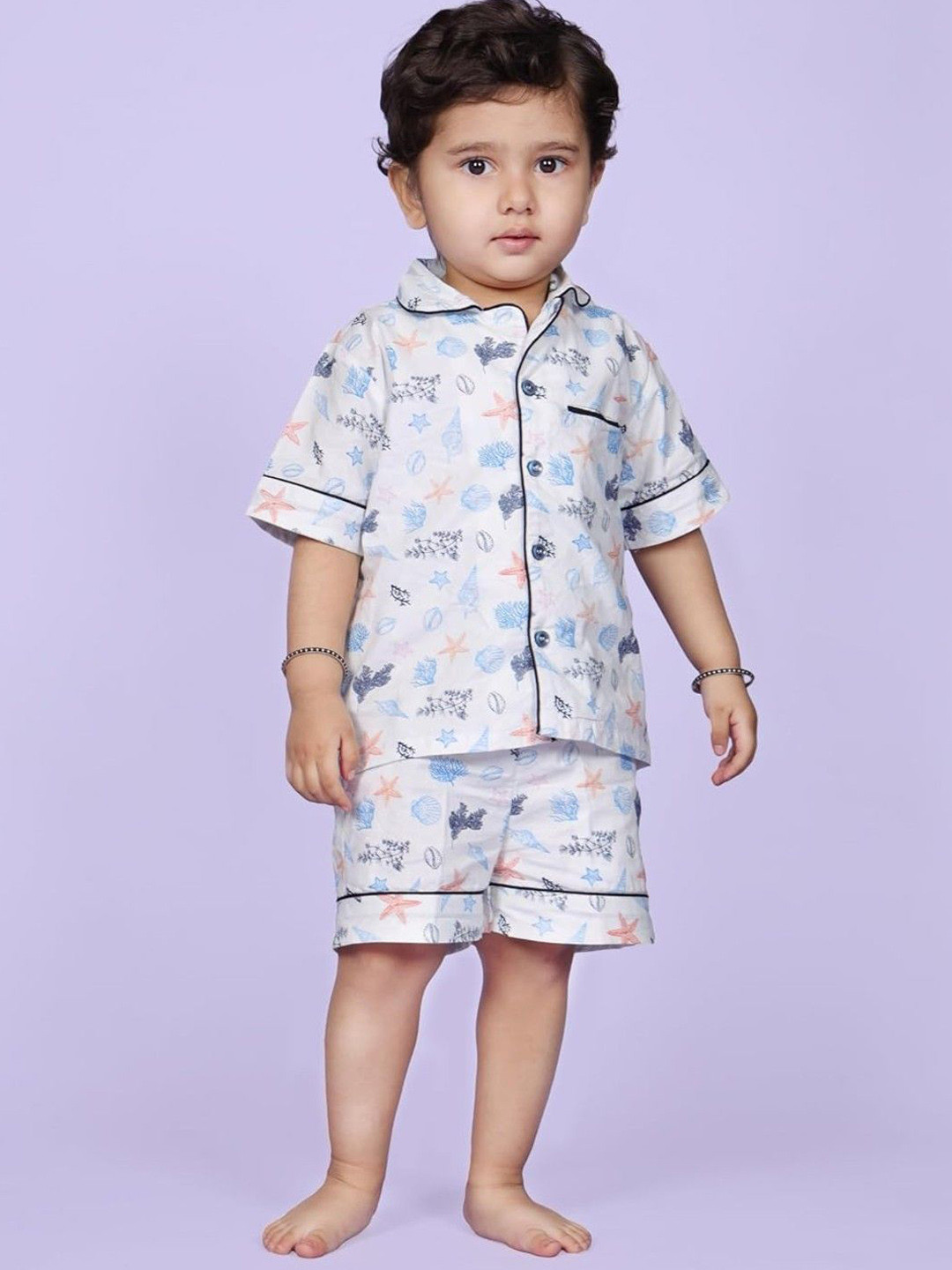 Nenolo Boys Conversational Printed Shirt Collar Pure Cotton Shirt With Shorts