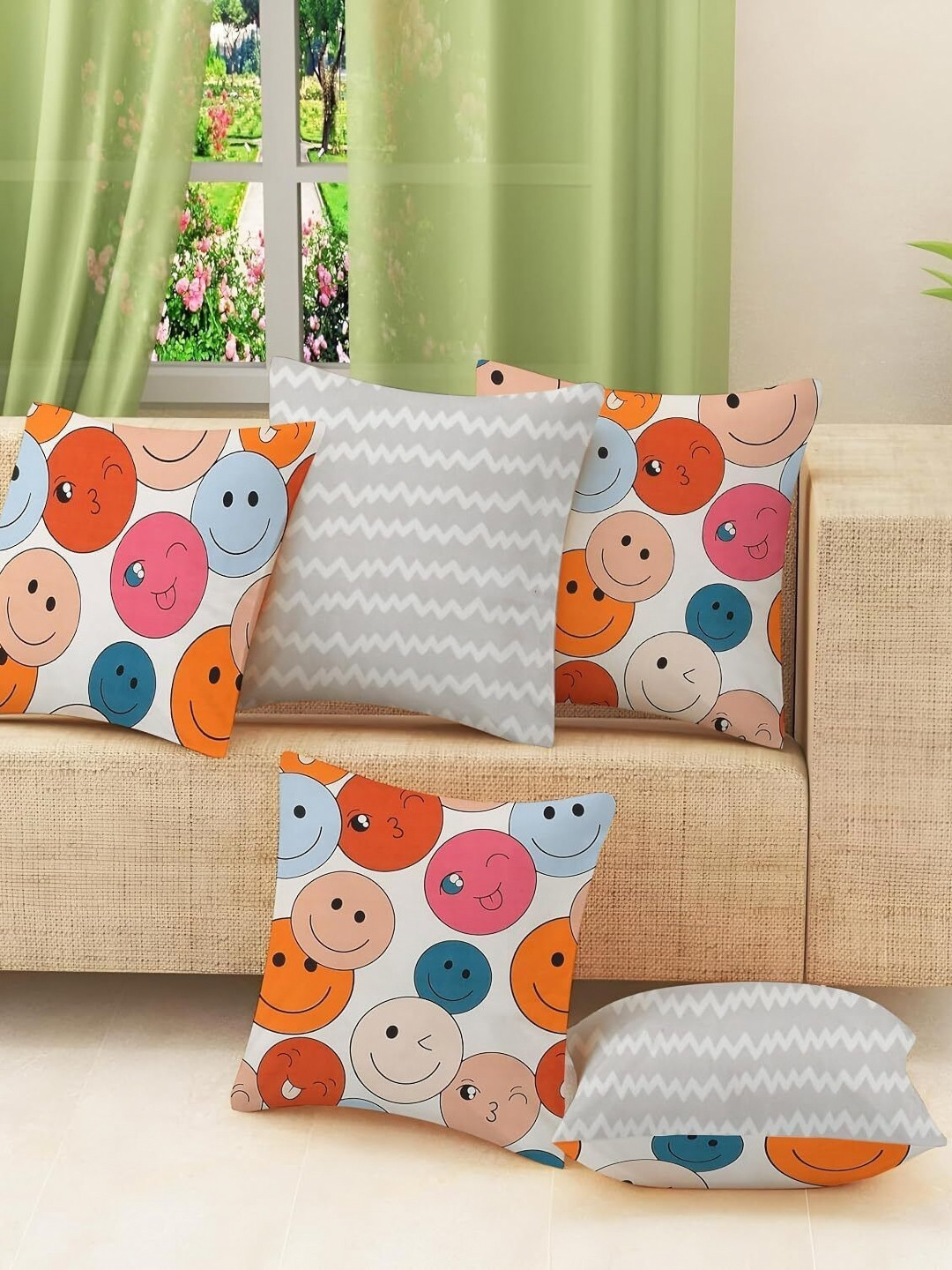 IVAZA Light-Weight Conversational Polyester Silk Breathable 5 Pcs Cushion Covers -16x16In