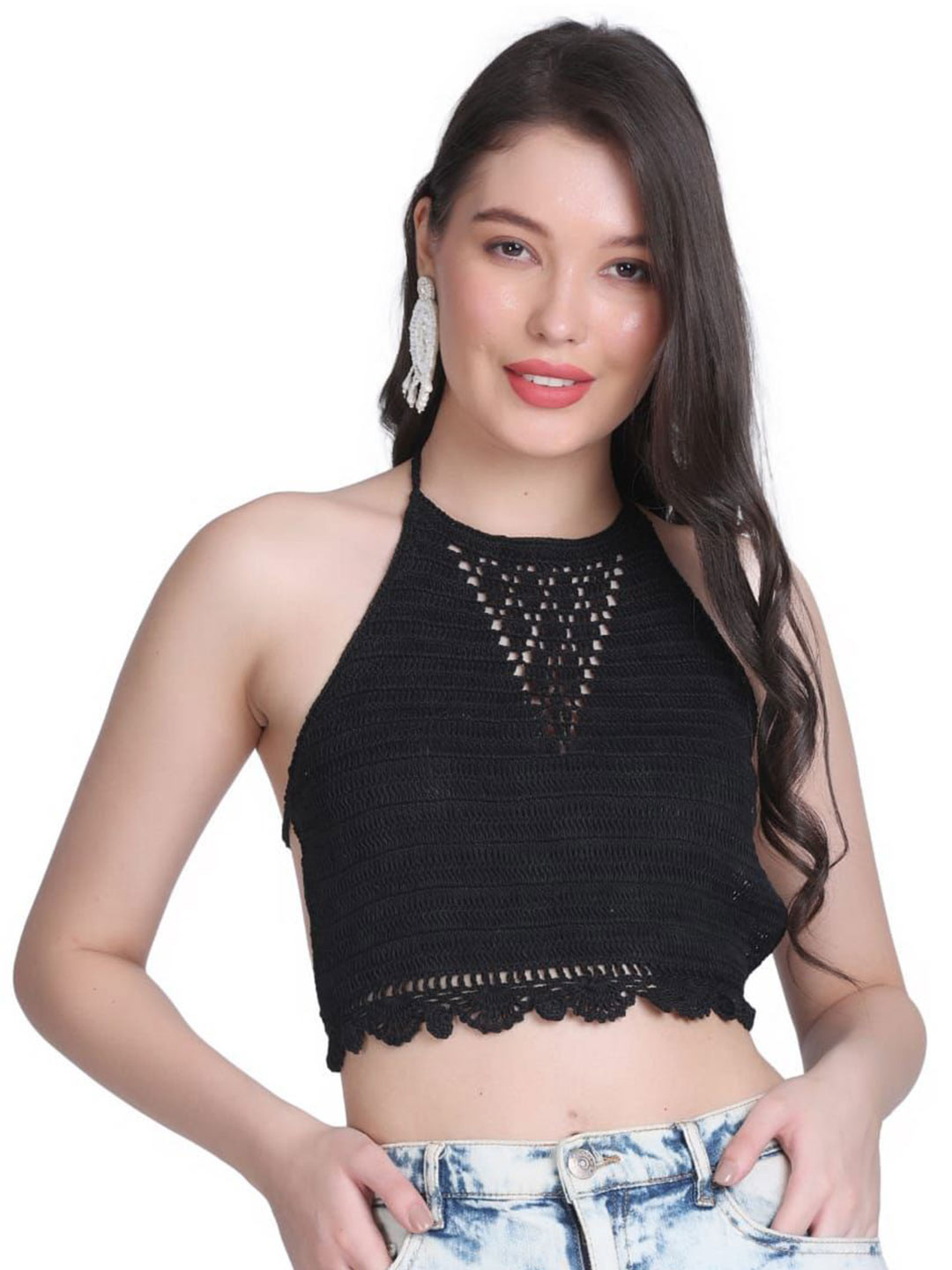 NYCRA Women Cotton Crochet Styled Back Crop Top