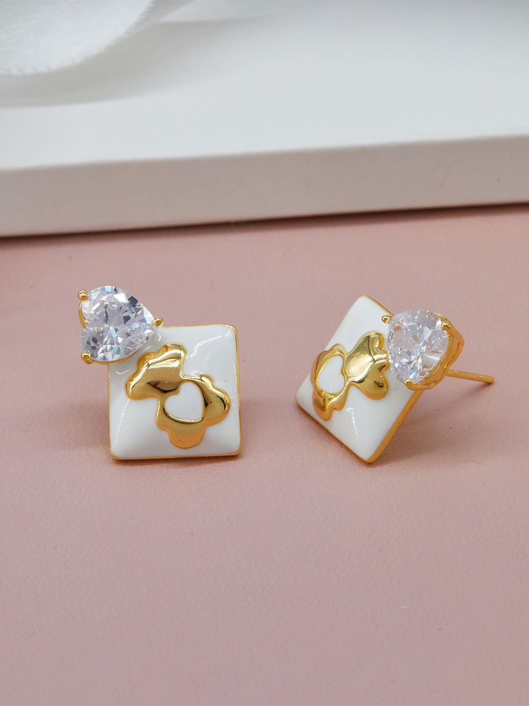 GC Jewelery Gold-Plated Enamel Heart-Design Studs