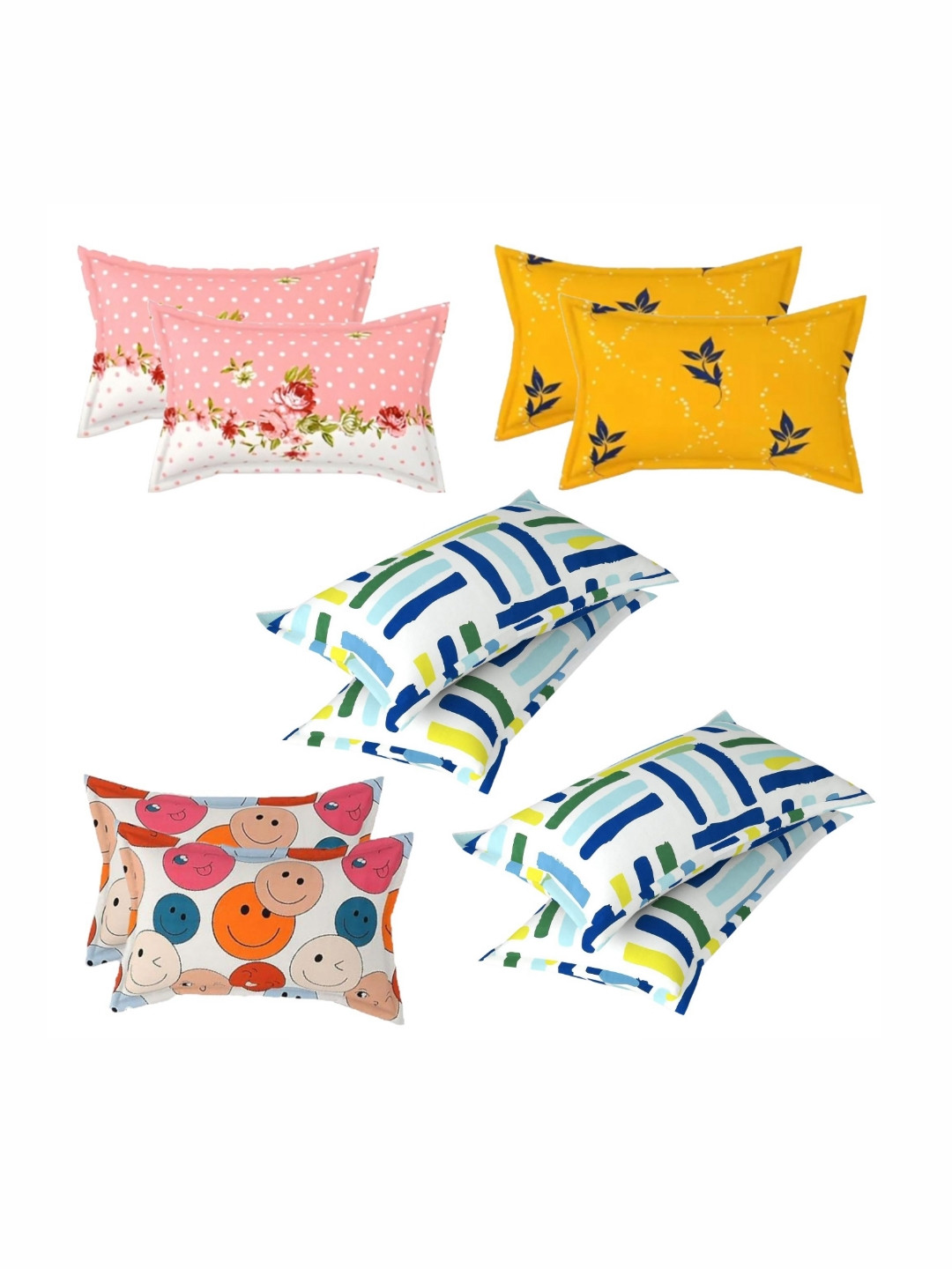 PRTREND White & Cream-Coloured 6 and more Pieces Abstract Cotton Linen Rectangle Pillow Covers