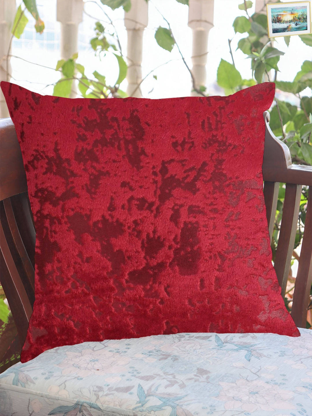IVAZA Home Maroon Self Design Velvet Durable Square Cushion Covers - 23.6 x 23.6 In