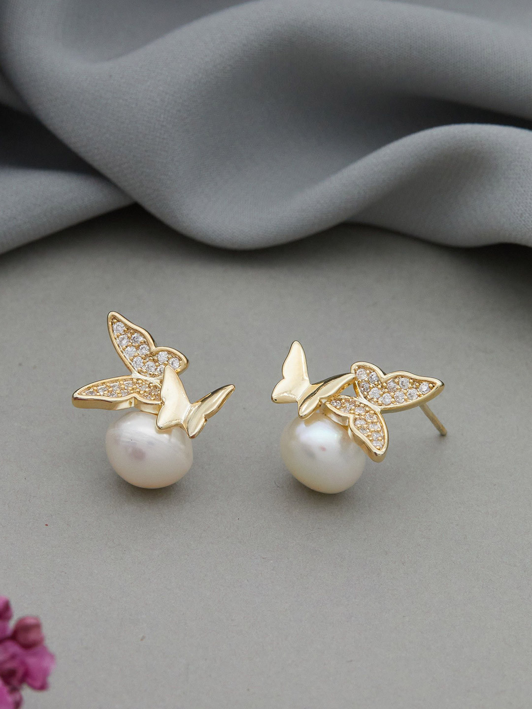 GC Jewelery Pearl Butterfly Diamond Studs
