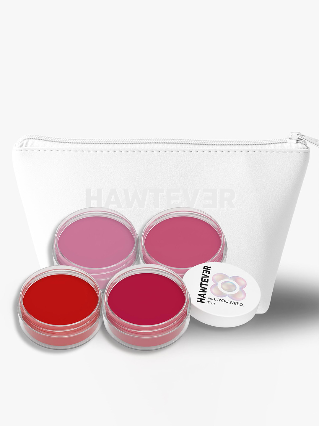 Hawtever Set Of 4 All You Need Tint Set With Pouch- Mauve Pink- Pink- Berry Red & Red