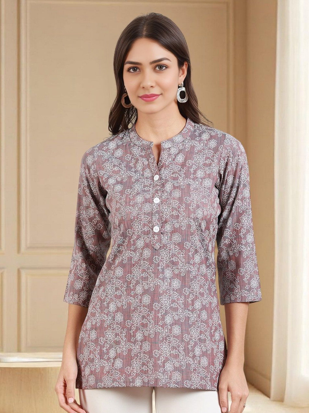 DUMMY SHAPE Women Floral Printed Regular Fit A-line Short Kurti