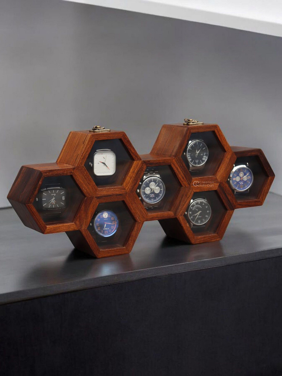 Creation India Craft Brown Wooden Vintage 7-Slot Watch Box