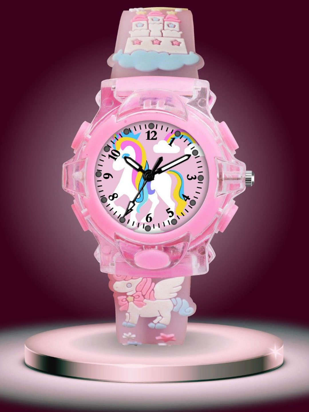 ON TIME OCTUS Girl Round Printed Dial & Straps Analogue Watch KD-136 PINK UNICORN
