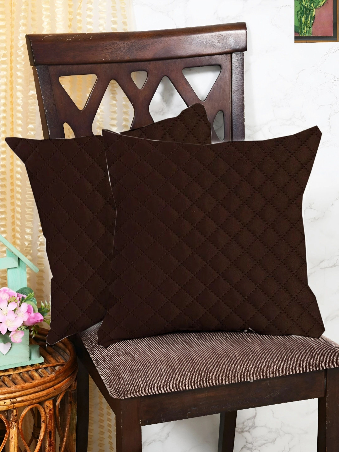IVAZA Brown Geometric Velvet Fade Resistant 4 Piece Square Cushion Covers -12x12In
