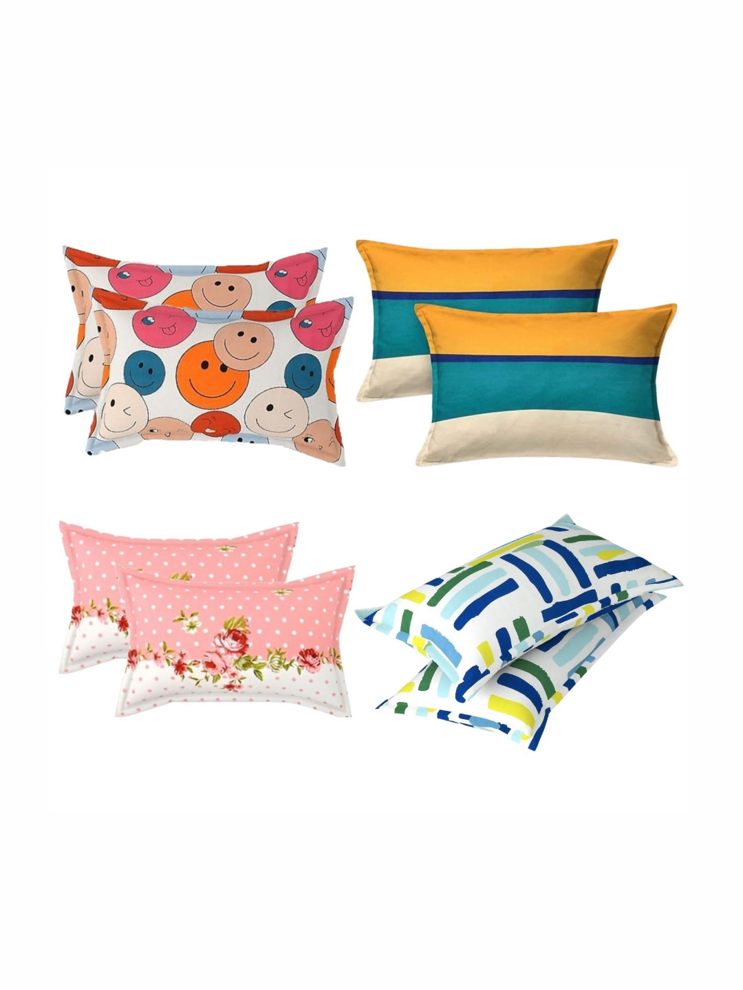 PRTREND Pink & Yellow 6 and more Pieces Abstract Cotton Linen Rectangle Pillow Covers