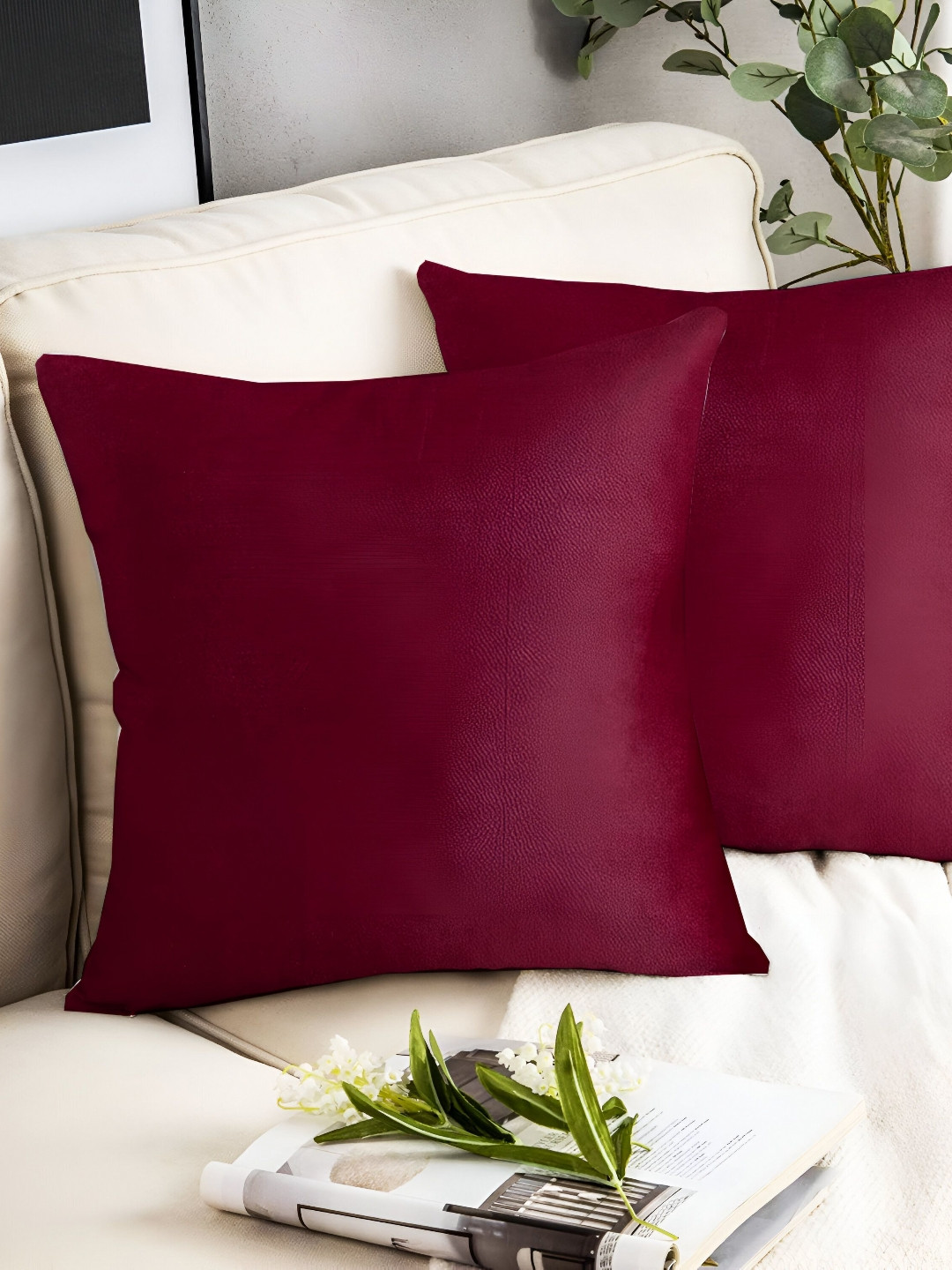 IVAZA Purple Velvet Reversible 2 Pcs Square Cushion Covers - 15.7 x 15.7 In