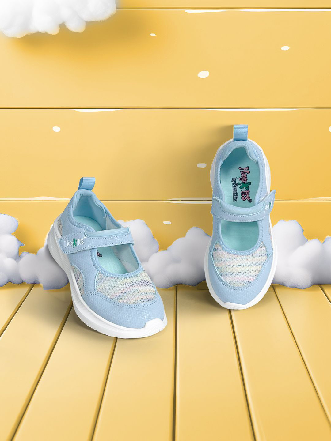 Hopits Girls Blue Woven Design Velcro Round Toe Sneakers