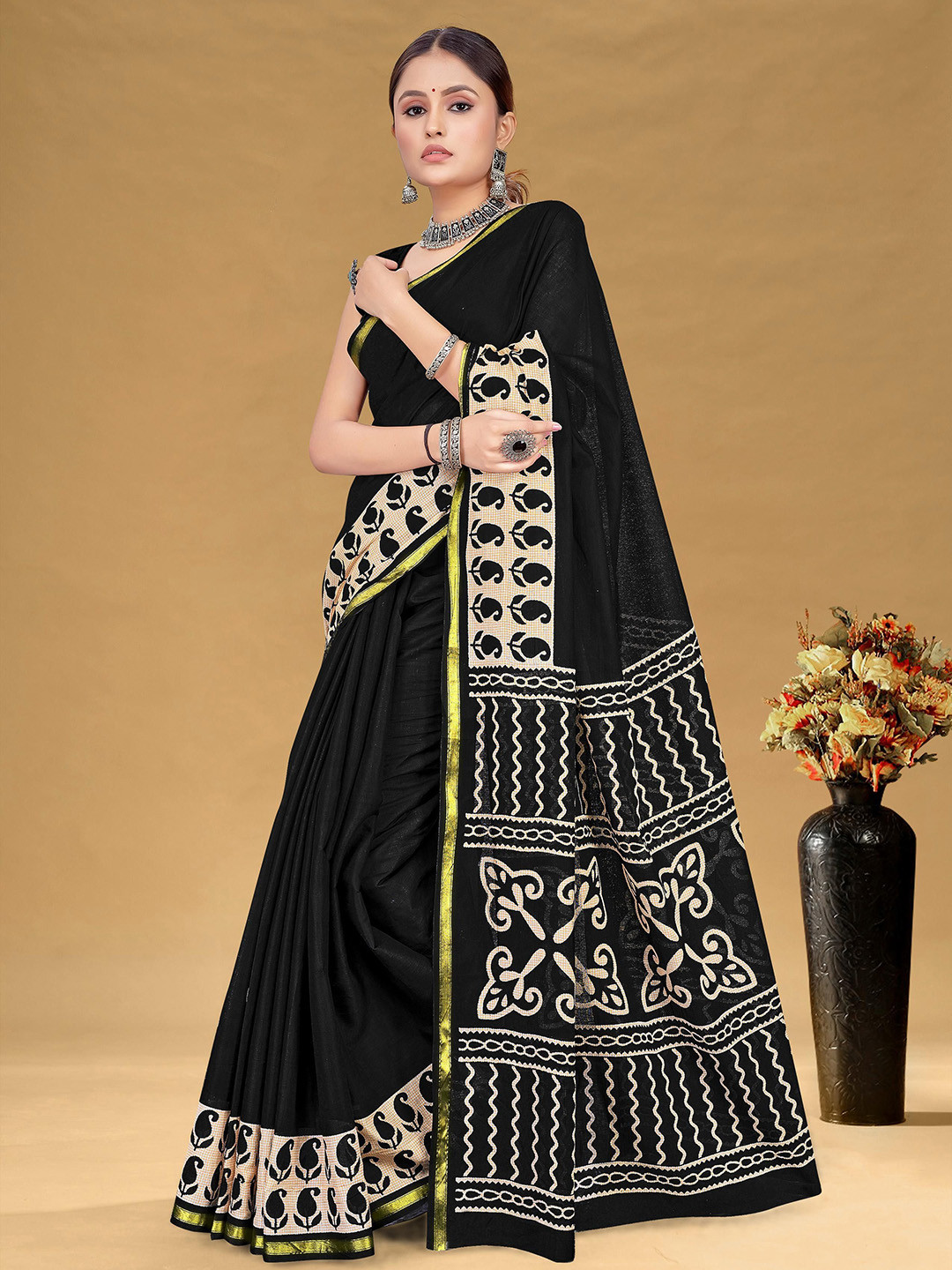 Panzora Paisley Bagru Printed Designer Pure Cotton Ready to Wear Saree